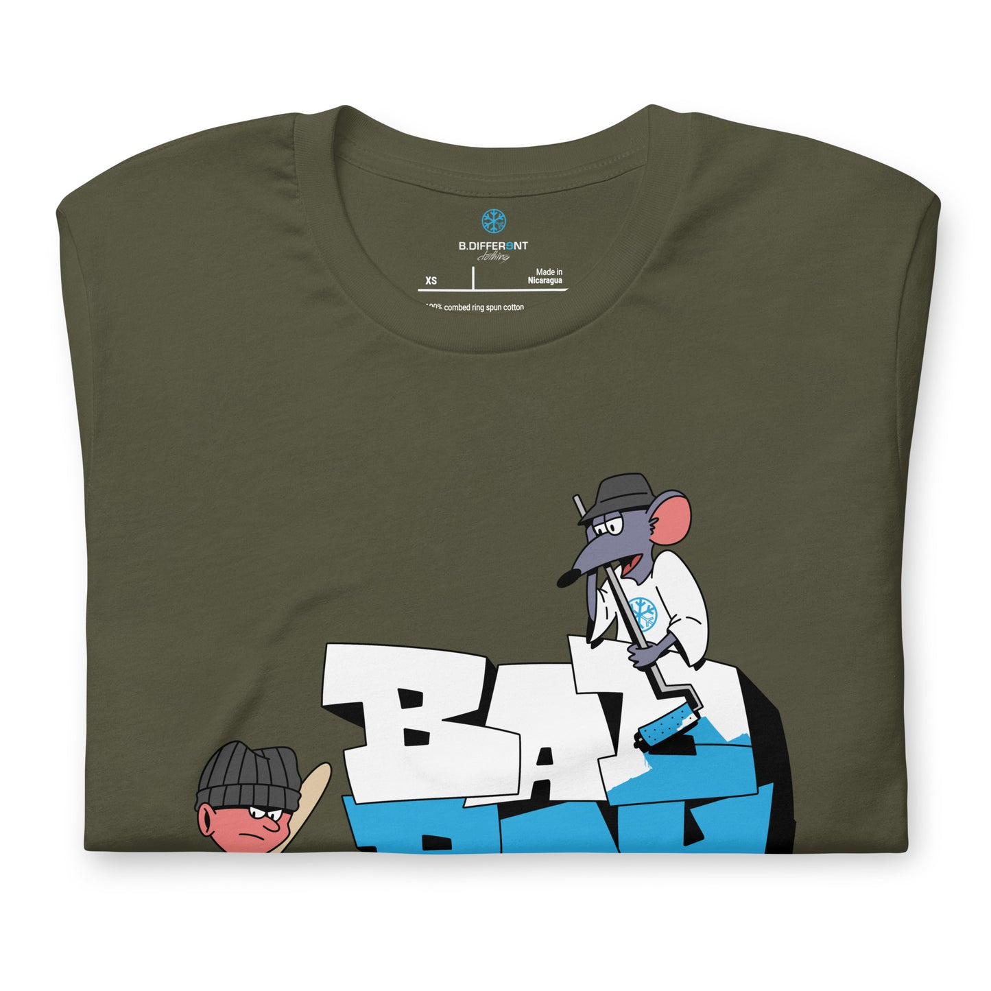 Green-Bad Boy Graffiti Tee from B.Different Clothing, folded, graffiti-inspired streetwear t-shirt