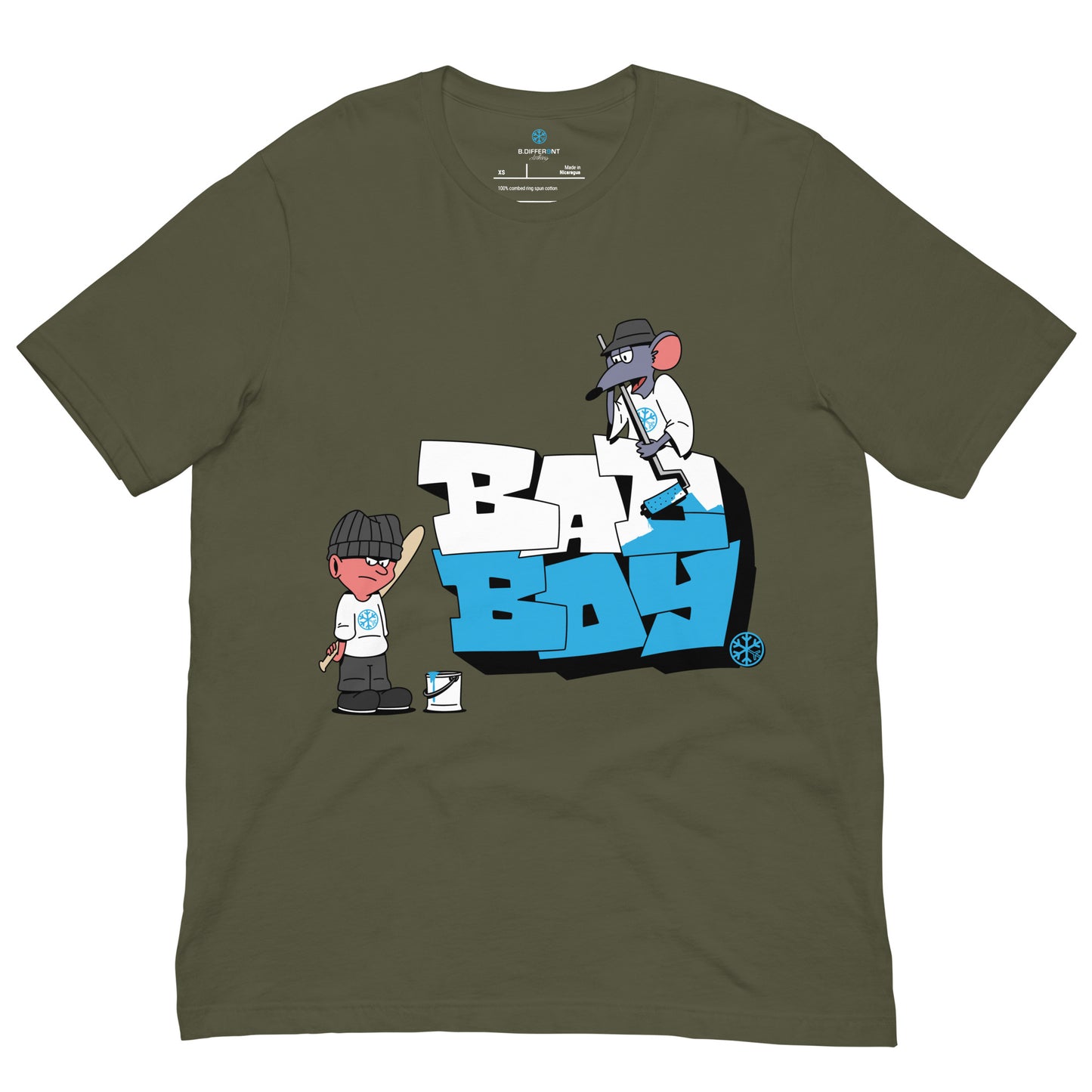 Green-Bad Boy Graffiti Tee from B.Different Clothing, front view, graffiti-inspired streetwear t-shirt