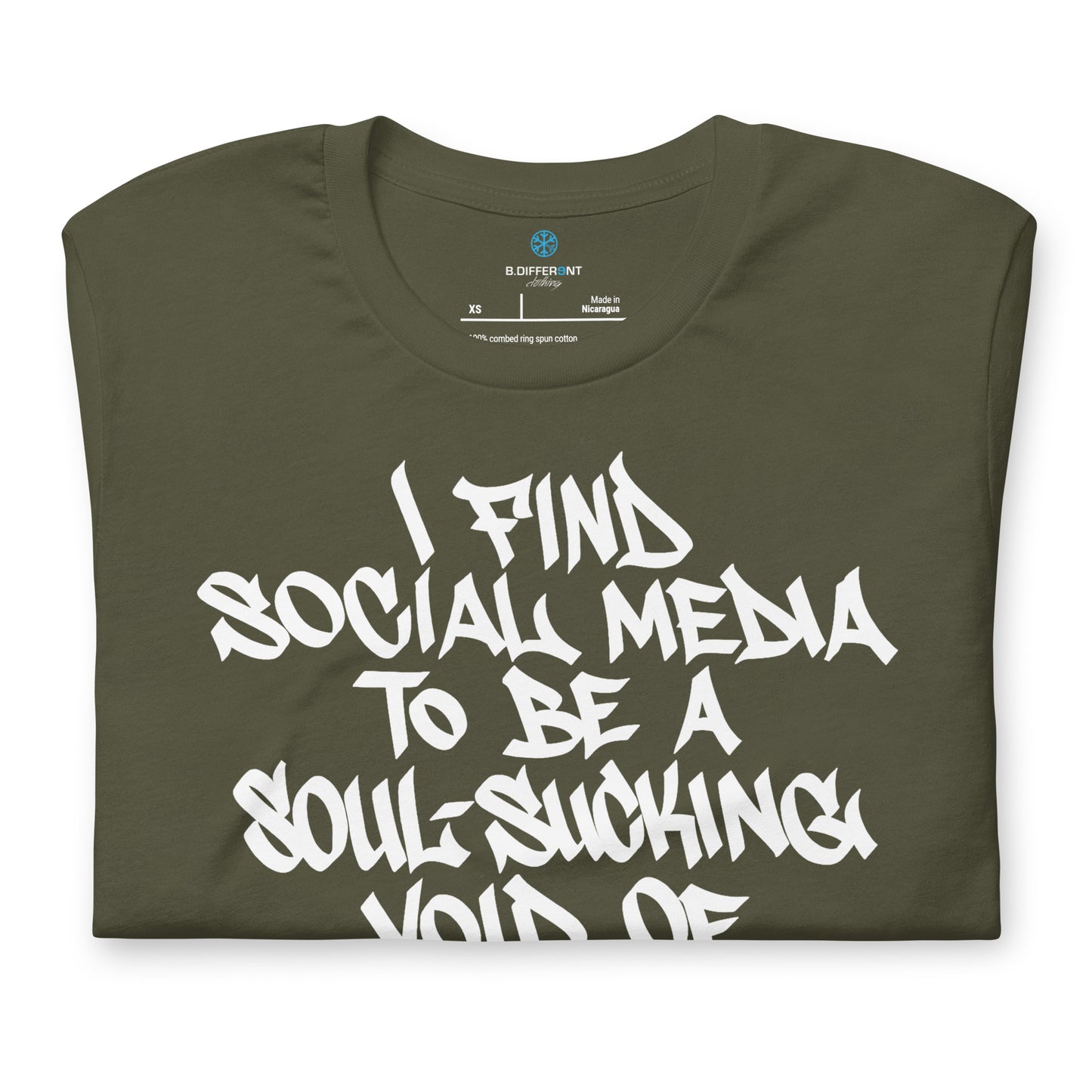 Green-Social Media Graffiti Tag Tee from B.Different Clothing, folded, graffiti-inspired streetwear t-shirt