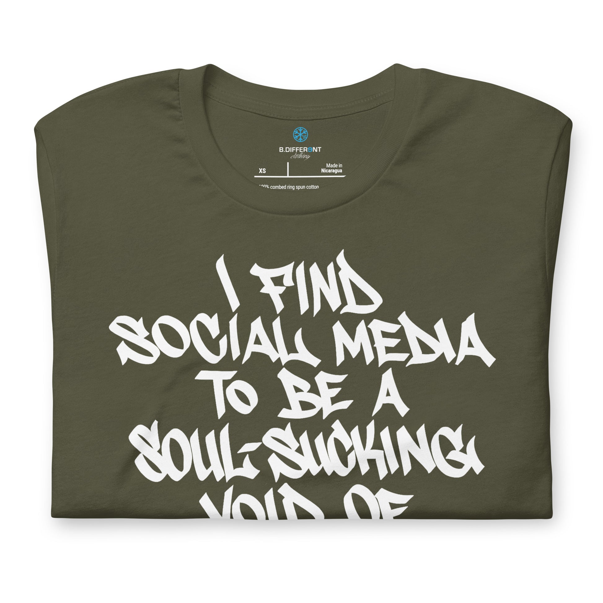 Green-Social Media Graffiti Tag Tee from B.Different Clothing, folded, graffiti-inspired streetwear t-shirt