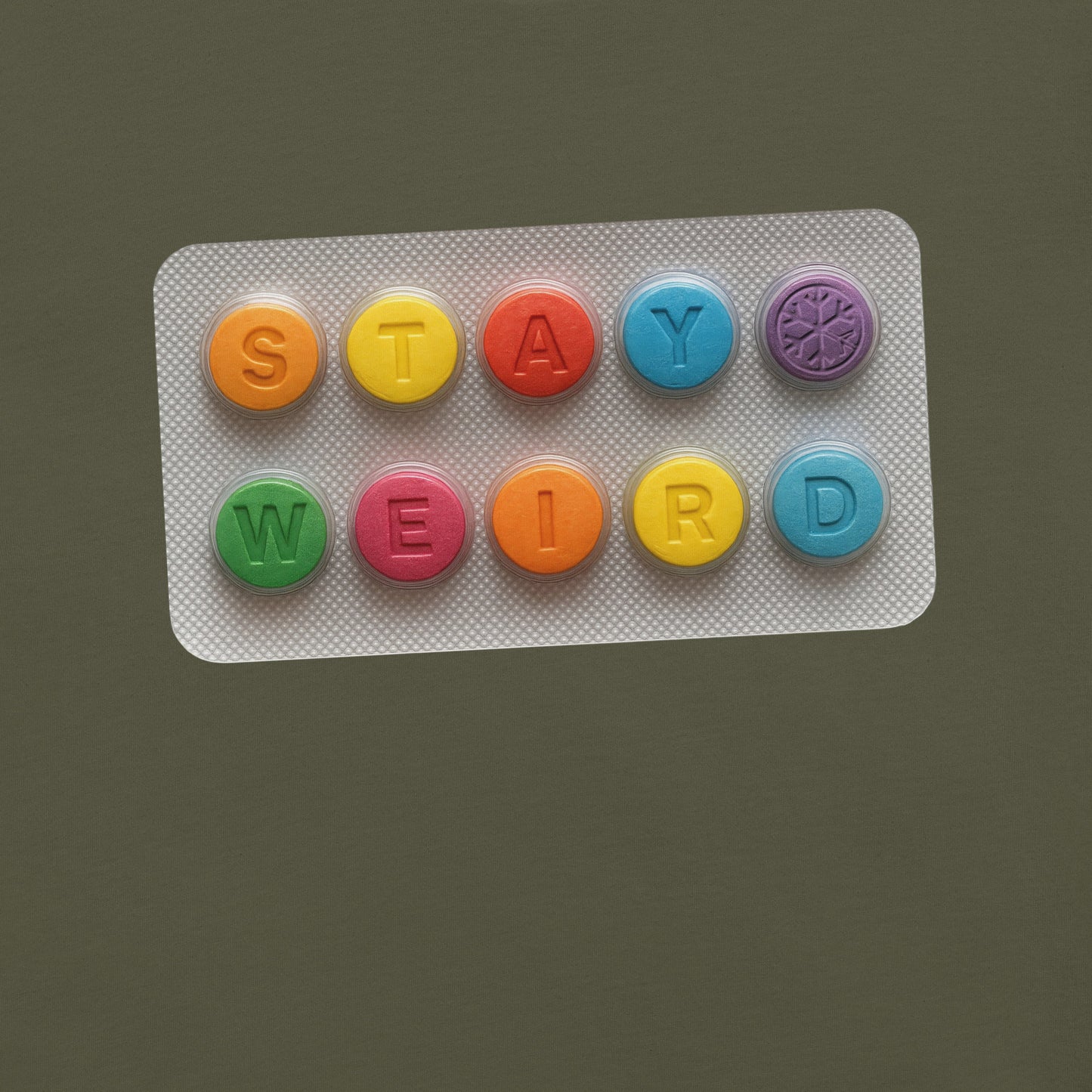 Green-Stay Weird Pills Tee from B.Different Clothing, graphic, graffiti-inspired streetwear t-shirt
