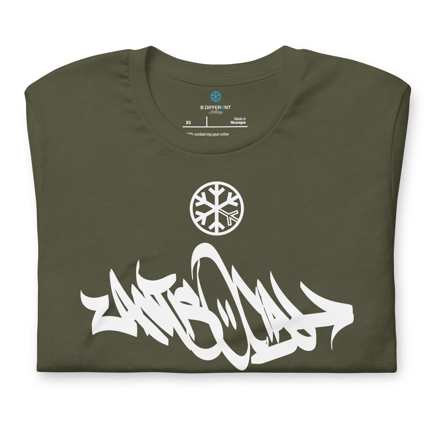 Green-Antisocial Graffiti Tag Tee from B.Different Clothing, folded, graffiti-inspired streetwear t-shirt