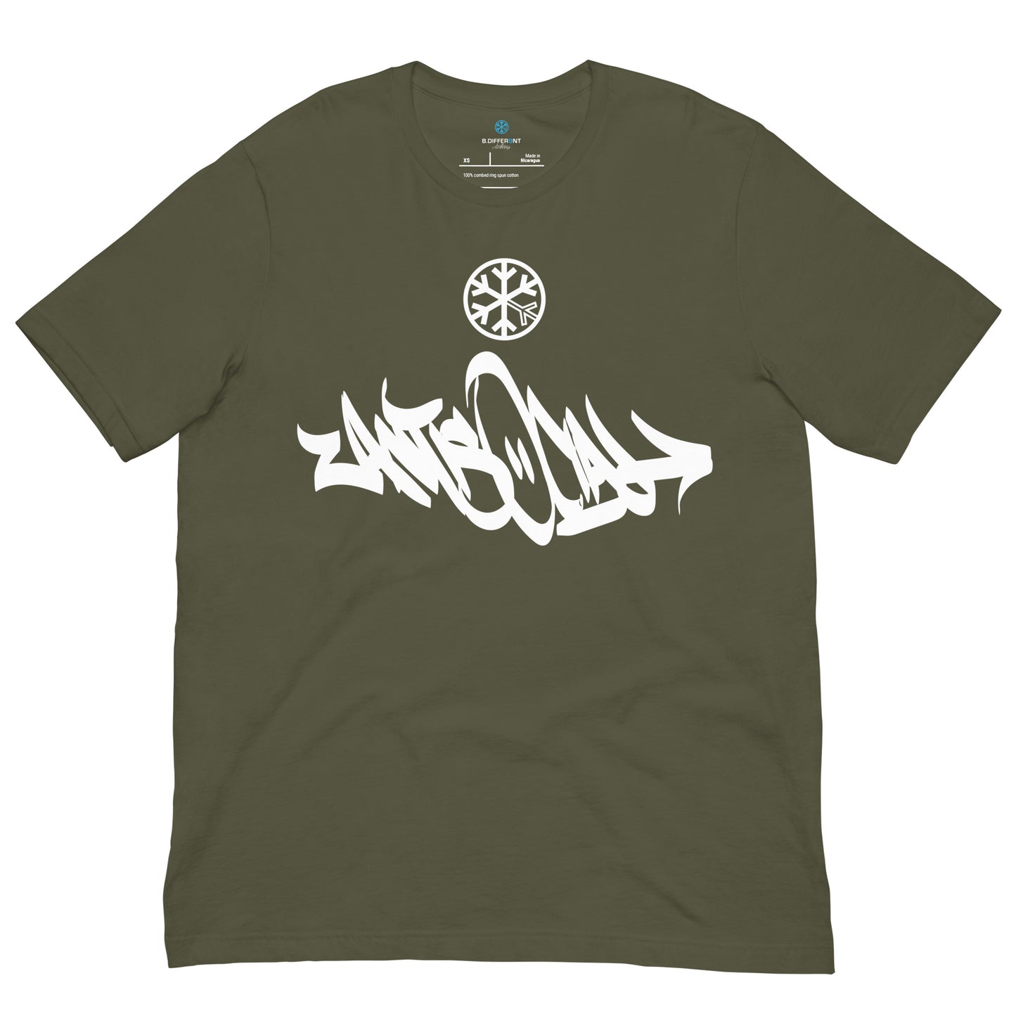 Green-Antisocial Graffiti Tag Tee from B.Different Clothing, front view, graffiti-inspired streetwear t-shirt