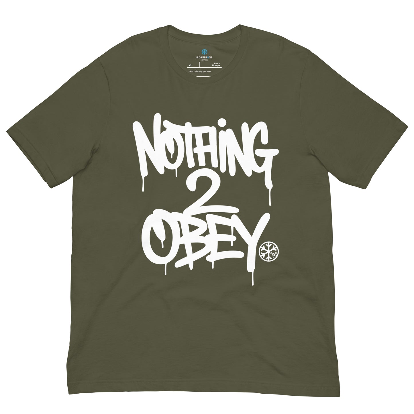 Green-Nothing 2 Obey Graffiti Tee from B.Different Clothing, front view, graffiti-inspired streetwear t-shirt