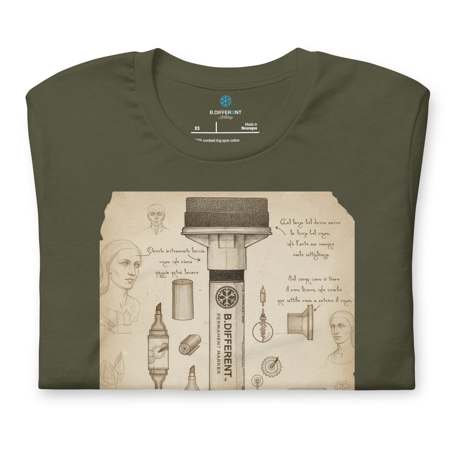 Green-Marker Sketch Graffiti Tee from B.Different Clothing, folded, graffiti-inspired streetwear t-shirt