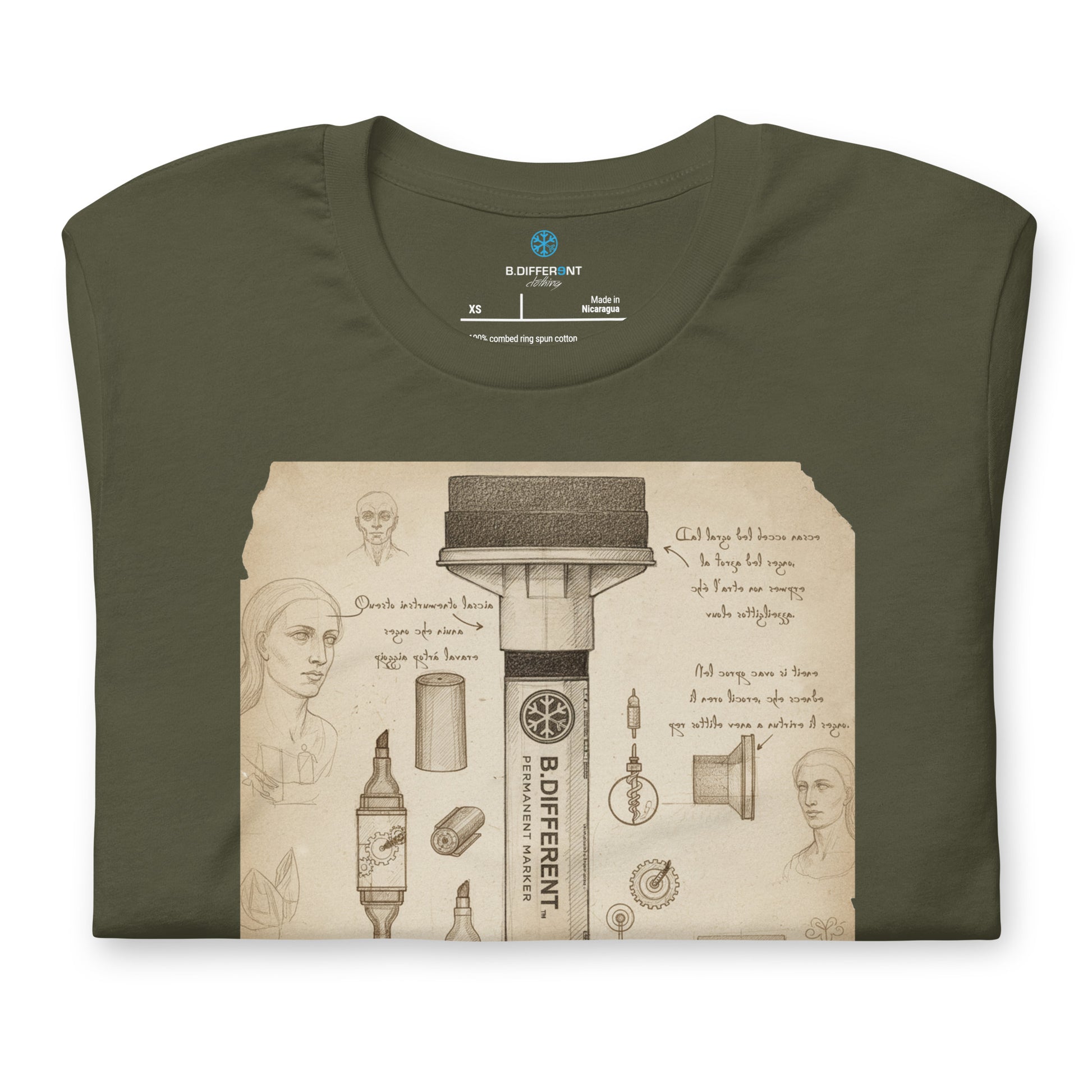 Green-Marker Sketch Graffiti Tee from B.Different Clothing, folded, graffiti-inspired streetwear t-shirt