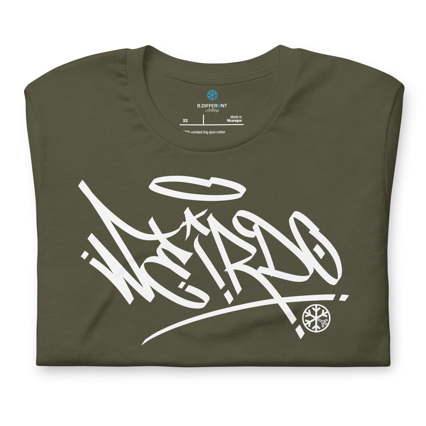 Green-Weirdo Tag Graffiti Tee from B.Different Clothing, folded, graffiti-inspired streetwear t-shirt