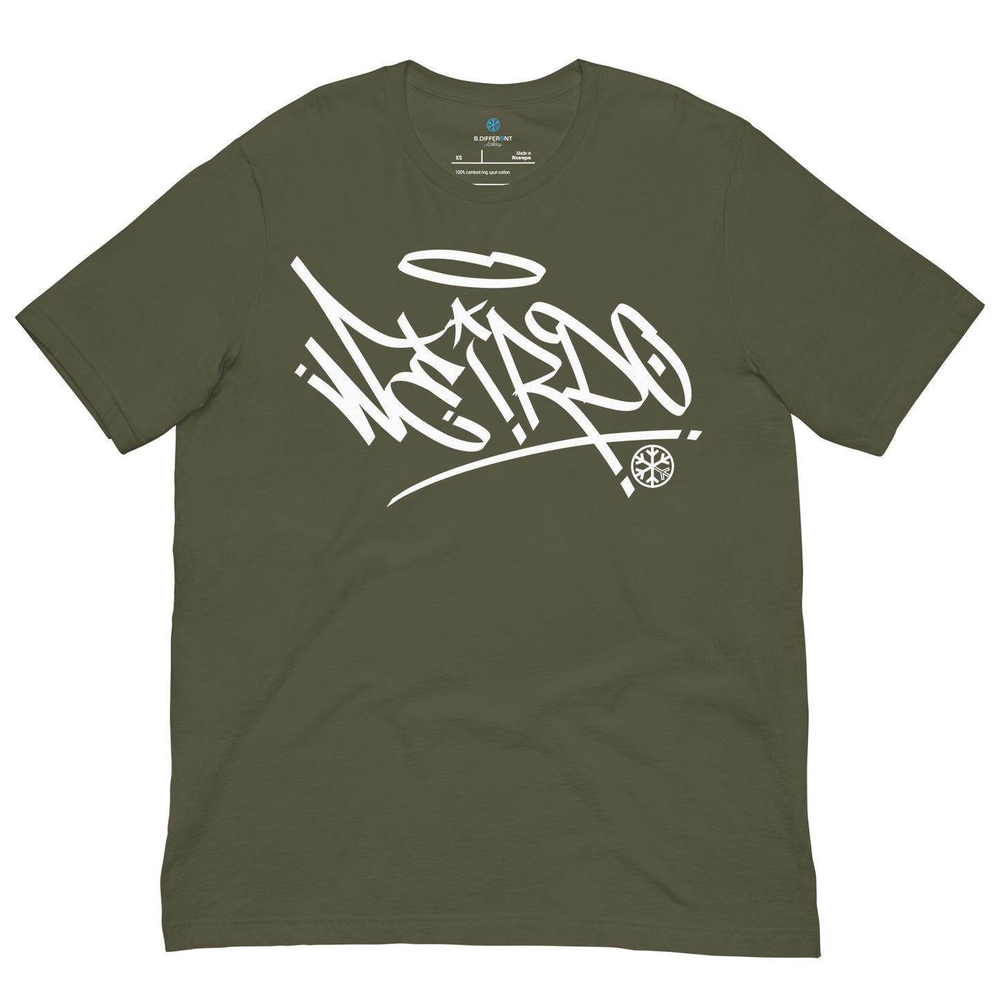 Green-Weirdo Tag Graffiti Tee from B.Different Clothing, front view, graffiti-inspired streetwear t-shirt