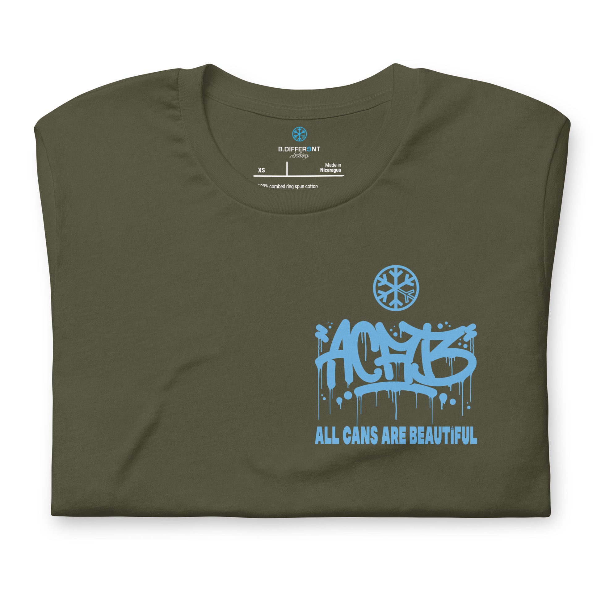 Green-ACAB Graffiti Character Tee from B.Different Clothing, folded, graffiti-inspired streetwear t-shirt