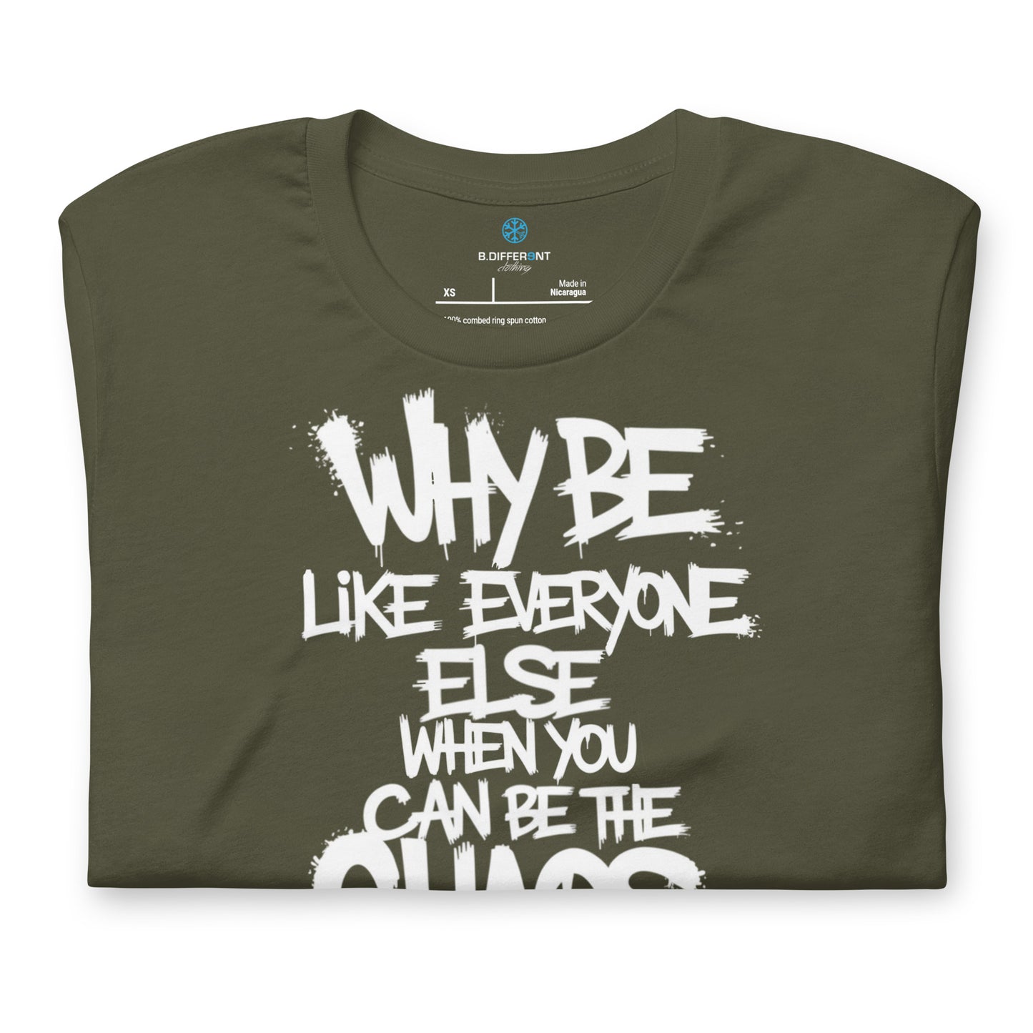 Green-Chaos They Fear Graffiti Tag Tee from B.Different Clothing, folded, graffiti-inspired streetwear t-shirt