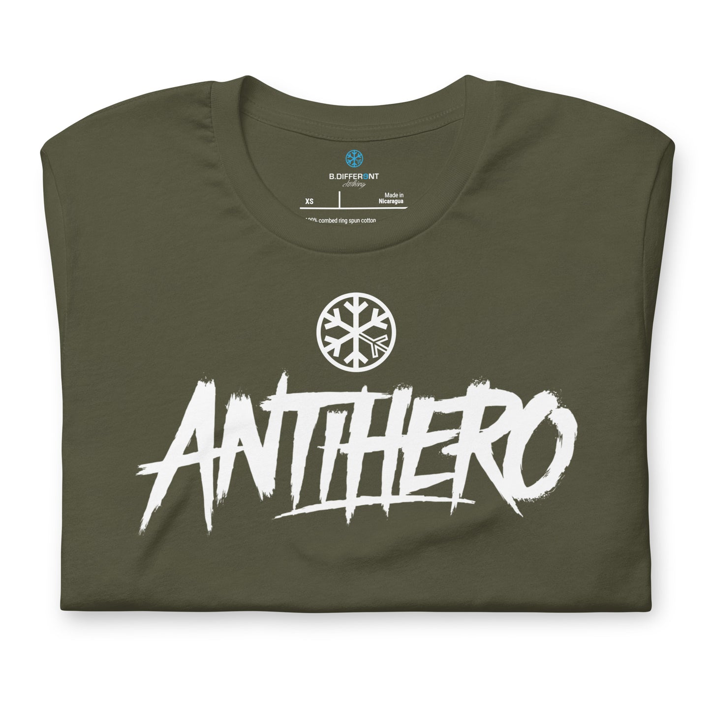 Green-Antihero Graffiti Tag Tee from B.Different Clothing, folded, graffiti-inspired streetwear t-shirt