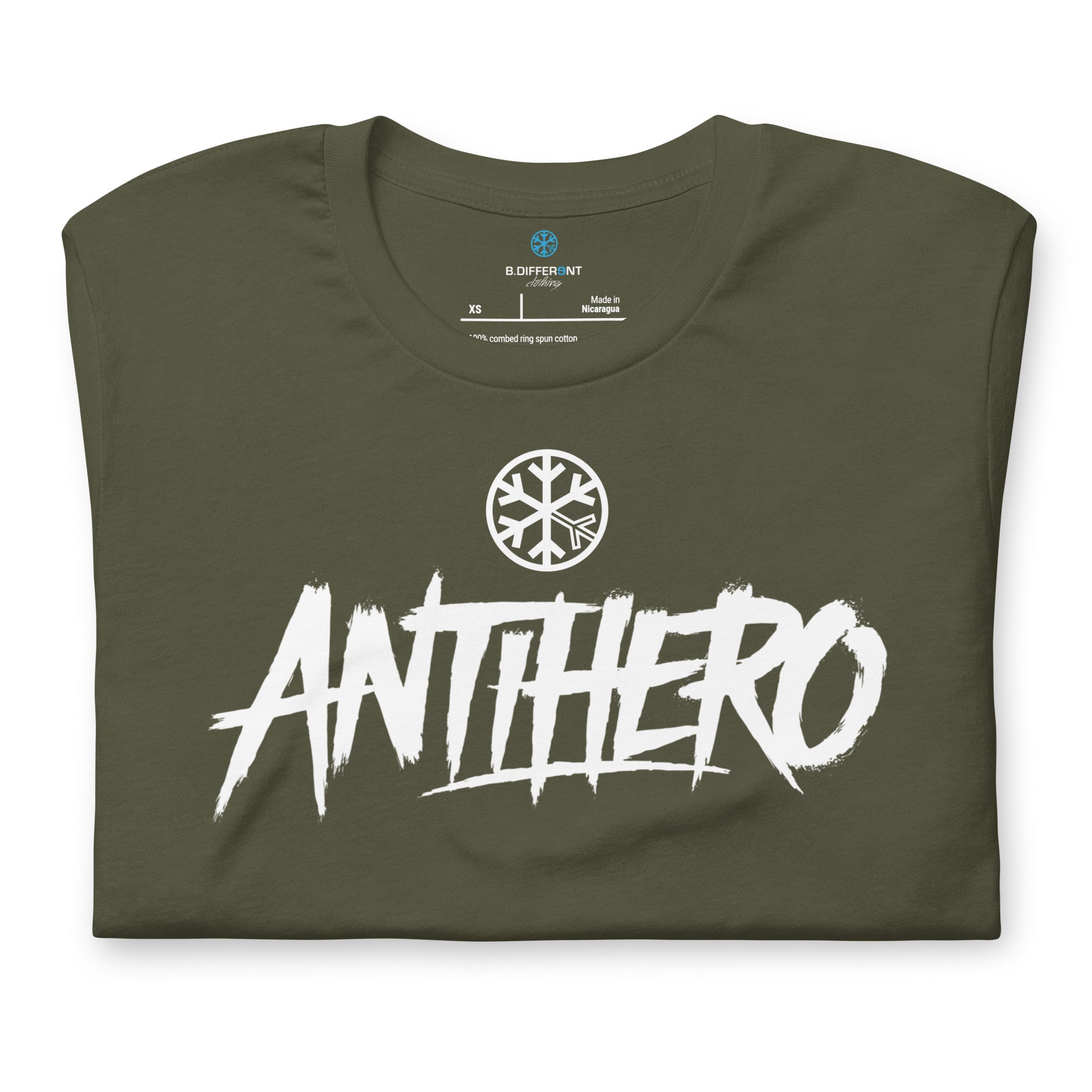 Green-Antihero Graffiti Tag Tee from B.Different Clothing, folded, graffiti-inspired streetwear t-shirt