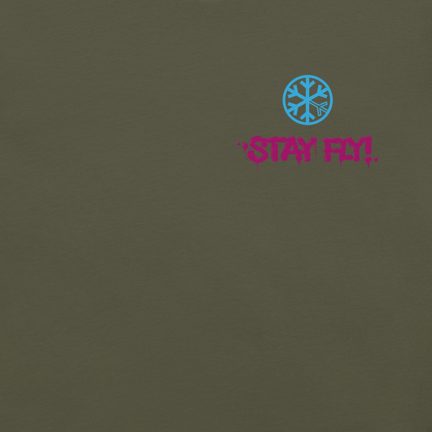 Green-Stay Fly Graffiti Character Tee from B.Different Clothing, front graphic, graffiti-inspired streetwear t-shirt