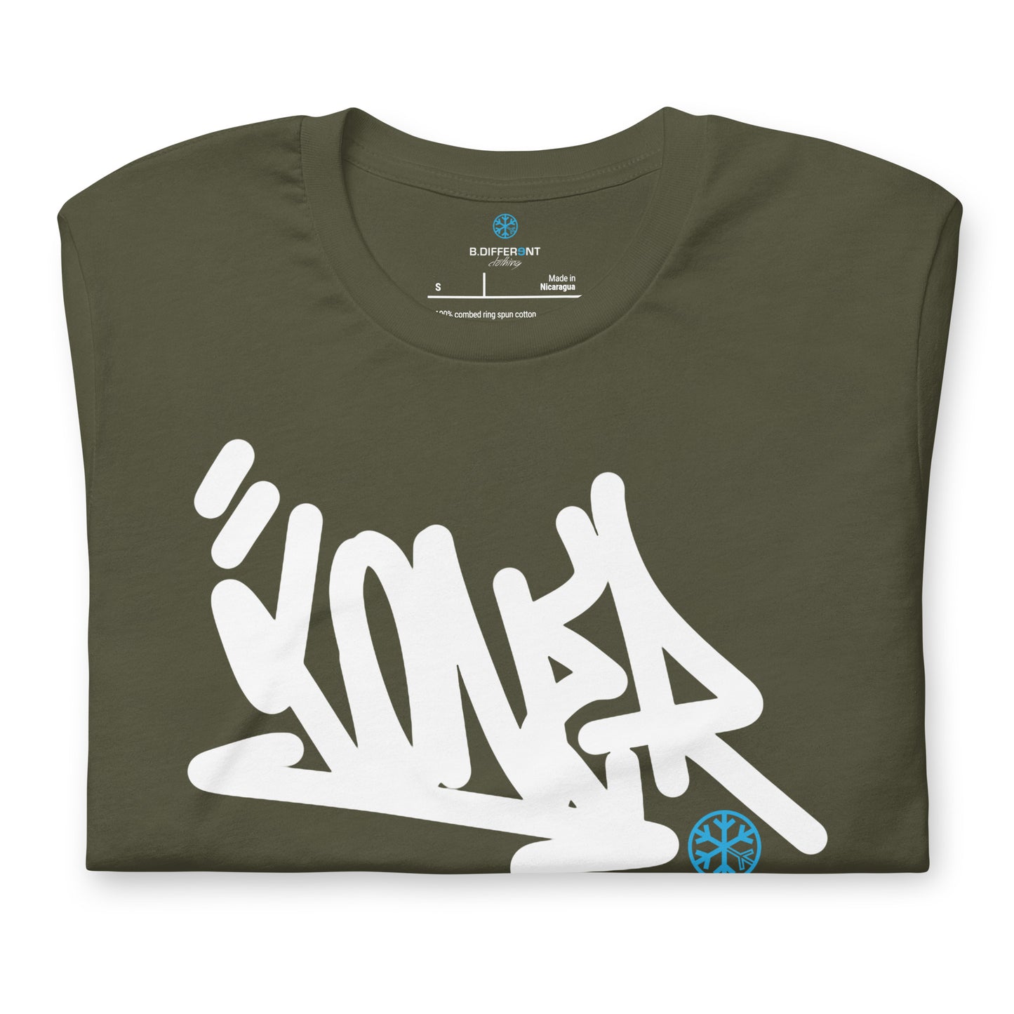 Green-Loner Graffiti Tag Tee from B.Different Clothing, folded, graffiti-inspired streetwear t-shirt