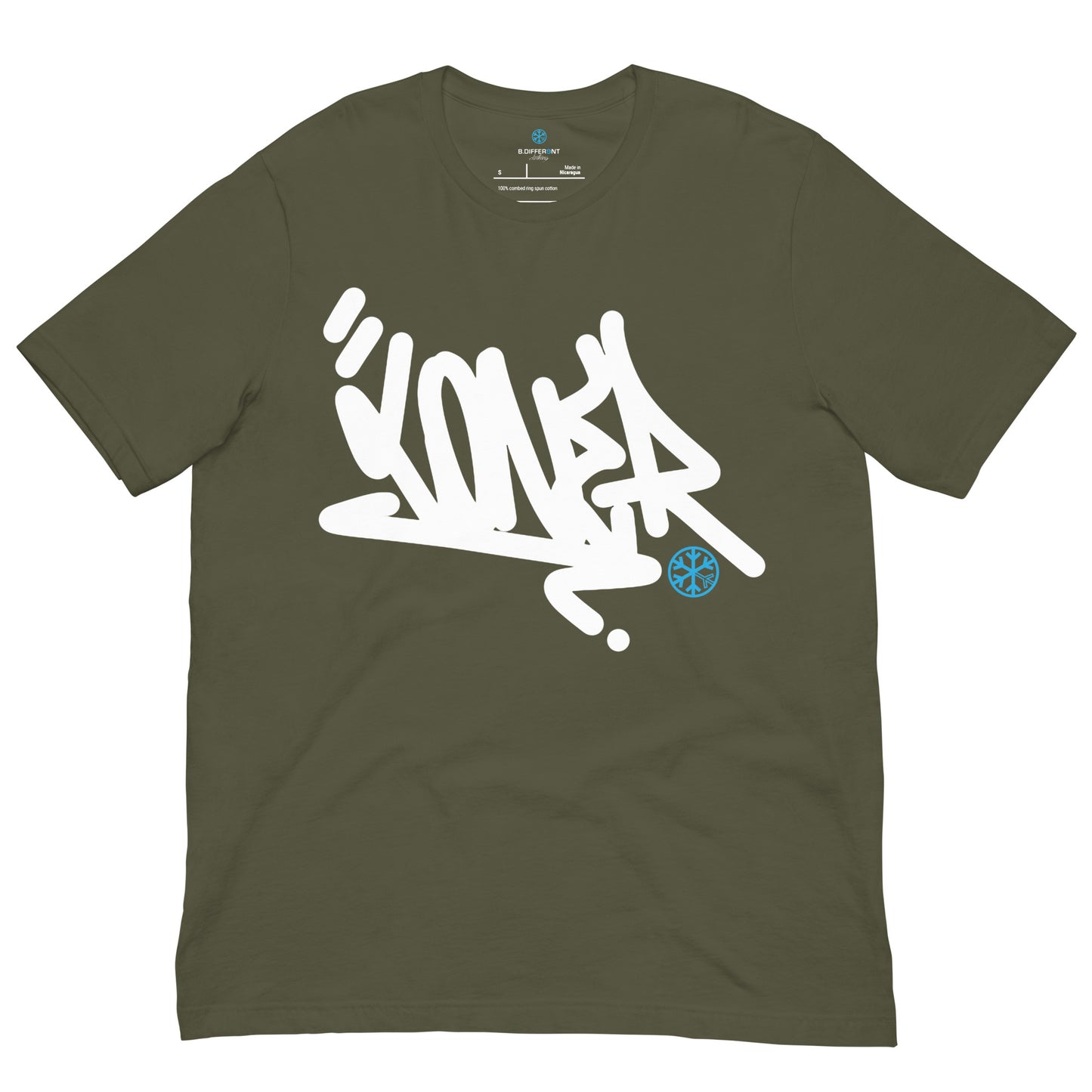 Green-Loner Graffiti Tag Tee from B.Different Clothing, front view, graffiti-inspired streetwear t-shirt