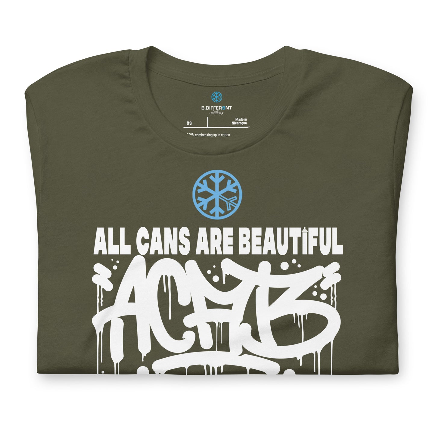 Green-Acab Graffiti Tag Tee from B.Different Clothing, folded, graffiti-inspired streetwear t-shirt