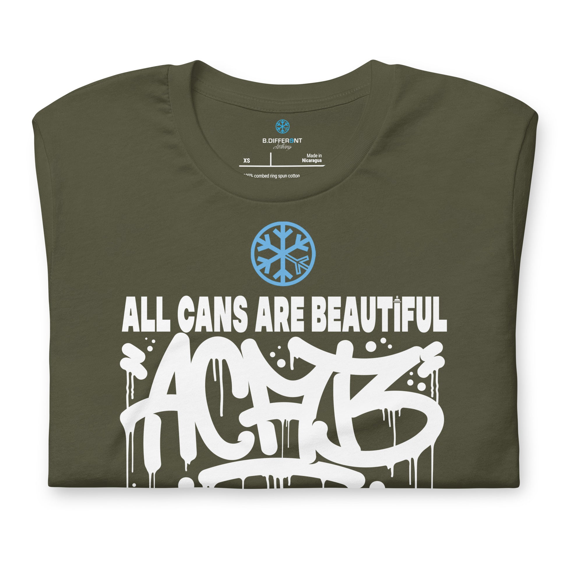 Green-Acab Graffiti Tag Tee from B.Different Clothing, folded, graffiti-inspired streetwear t-shirt