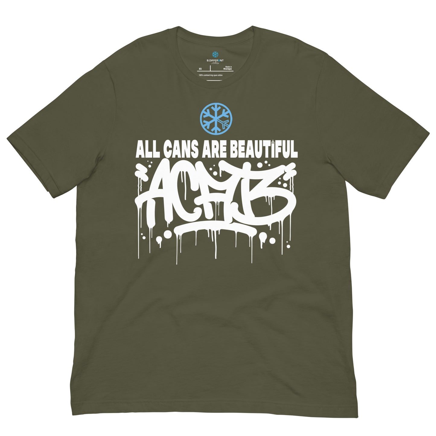 Green-Acab Graffiti Tag Tee from B.Different Clothing, front view, graffiti-inspired streetwear t-shirt