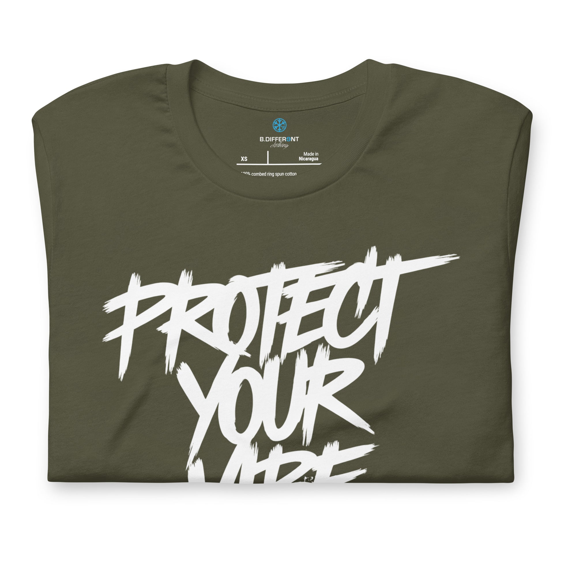 Green-Protect Your Vibe Graffiti Tag Tee from B.Different Clothing, folded, graffiti-inspired streetwear t-shirt