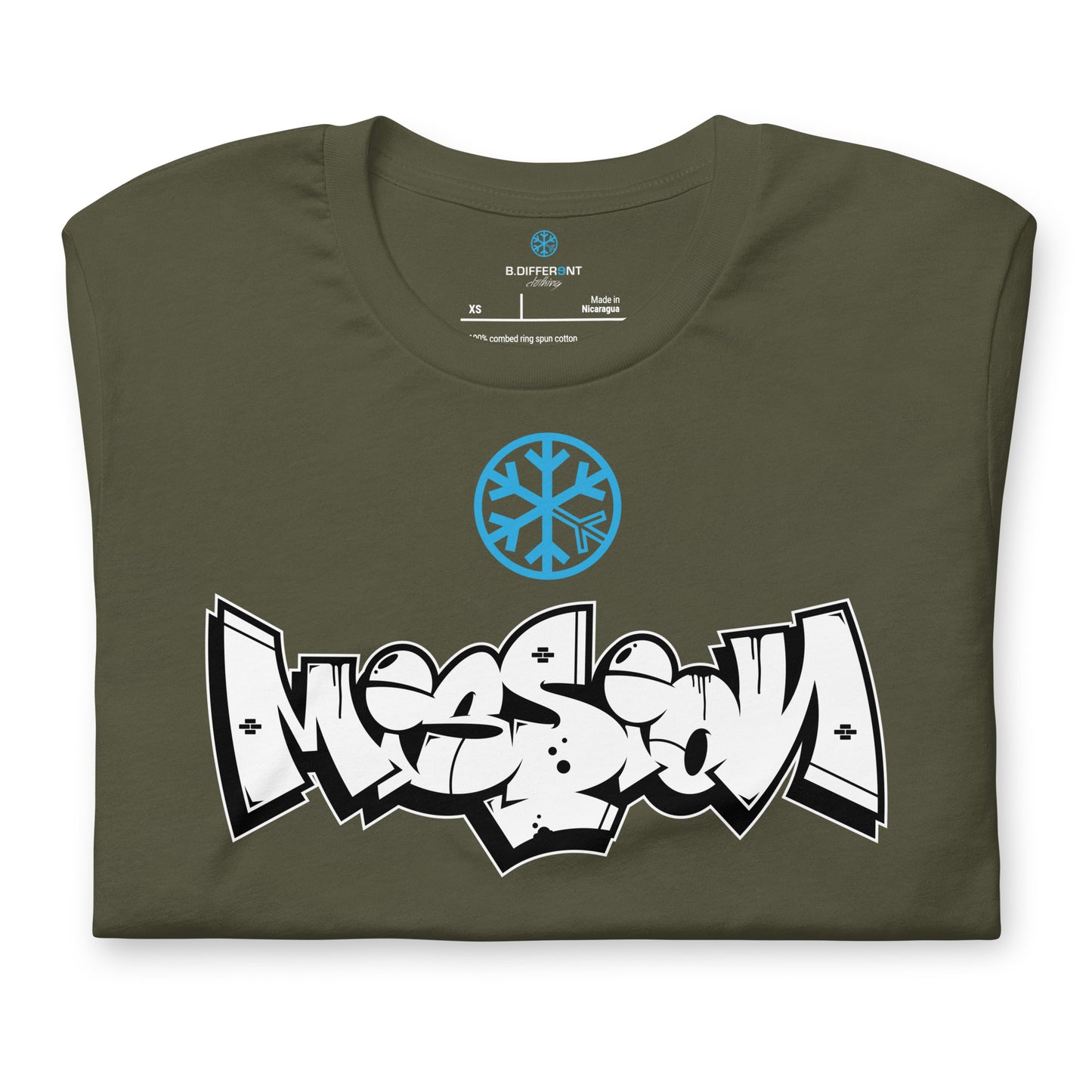 Green-Mission Graffiti Piece Tee from B.Different Clothing, folded, graffiti-inspired streetwear t-shirt