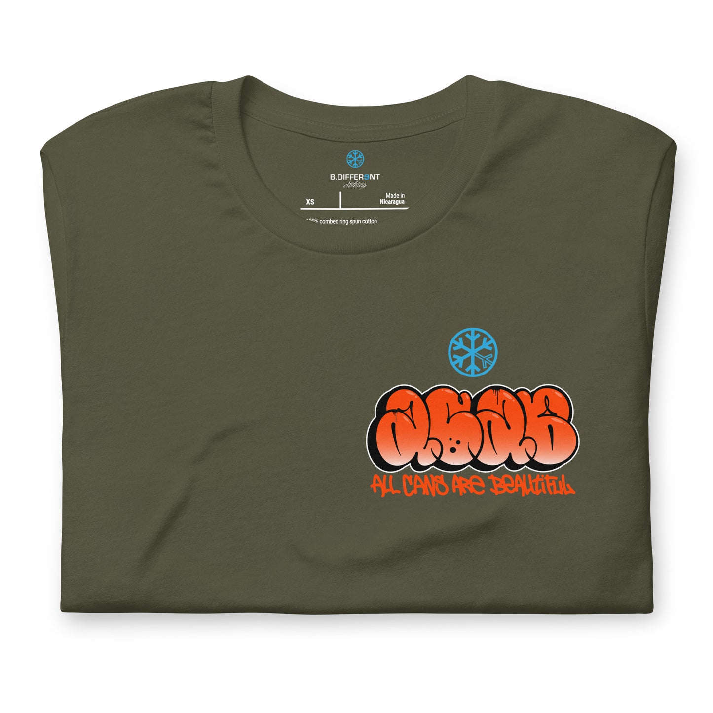 Green-ACAB Girl Graffiti Tee from B.Different Clothing, folded, graffiti-inspired streetwear