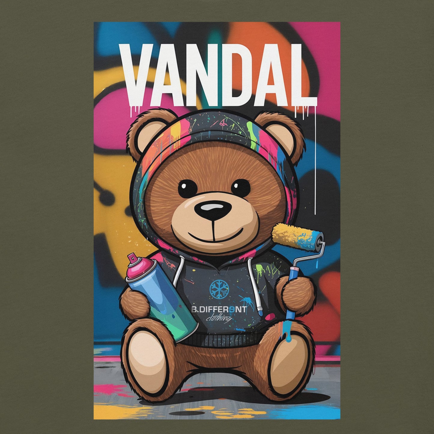Green-Vandal Teddy Bear Graffiti Tee from B.Different Clothing, graphic, graffiti-inspired streetwear