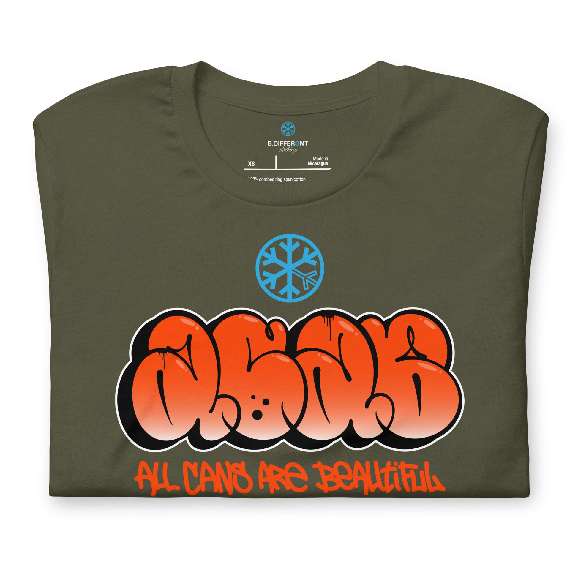 Green-ACAB Graffiti Throw-up Tee from B.Different Clothing, folded, graffiti-inspired streetwear t-shirt