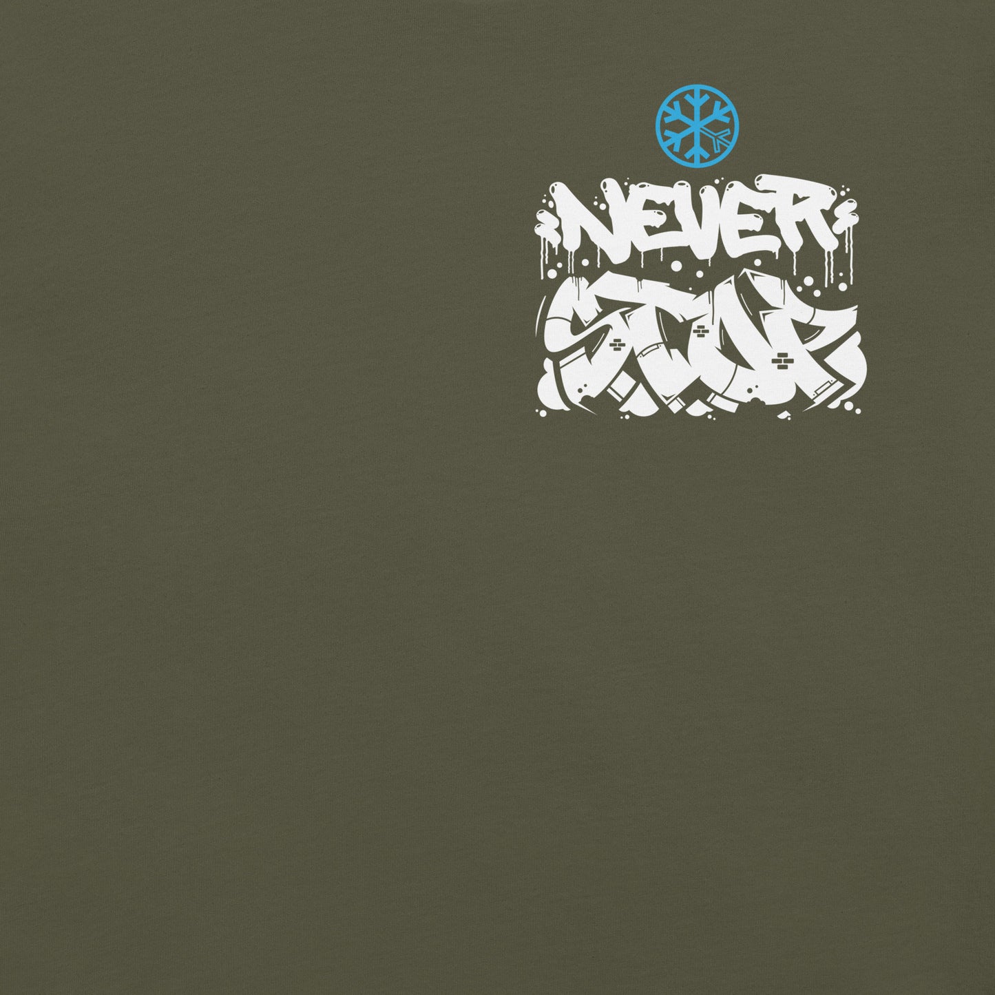 Green-Never Stop Graffiti Character Tee from B.Different Clothing, front graphic, graffiti-inspired streetwear t-shirt