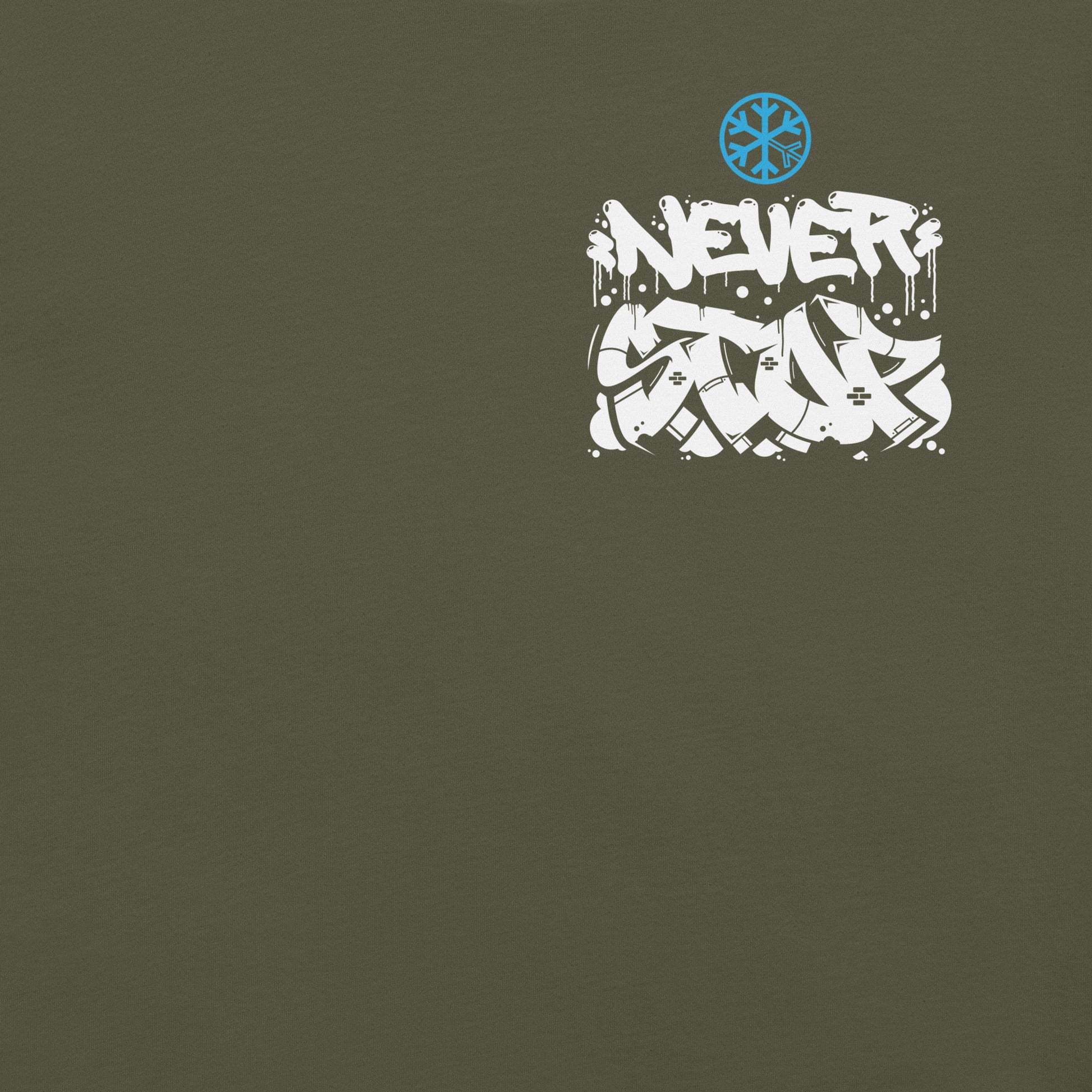 Green-Never Stop Graffiti Character Tee from B.Different Clothing, front graphic, graffiti-inspired streetwear t-shirt