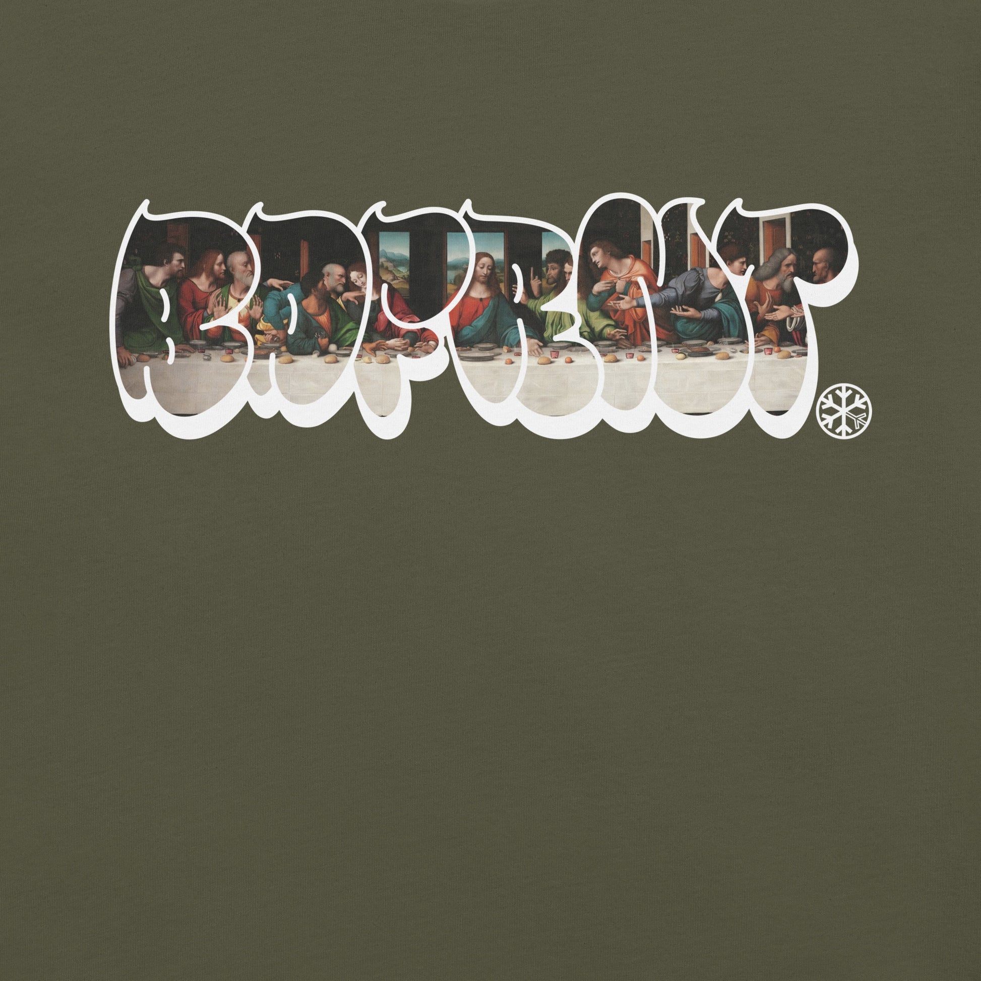 Green-BDFRNT Throwie x Last Supper Graffiti Tee from B.Different Clothing, graphic, graffiti-inspired streetwear t-shirt