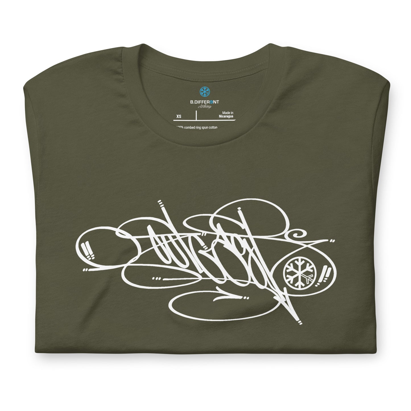 Green-Outcast Tag Tee by Graffiti Dad from B.Different Clothing, folded, graffiti-inspired streetwear t-shirt