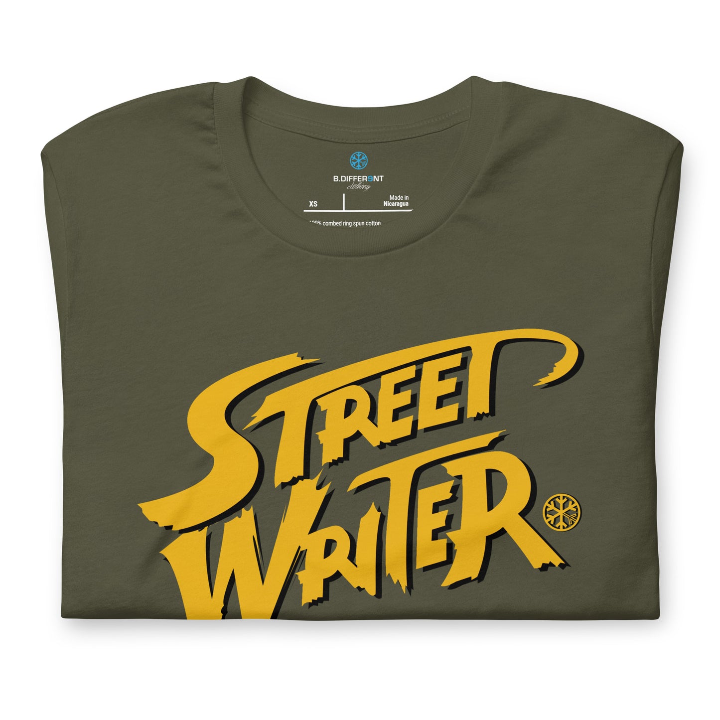 Green-Street Writer Graffiti Tee from B.Different Clothing, folded, graffiti-inspired streetwear t-shirt
