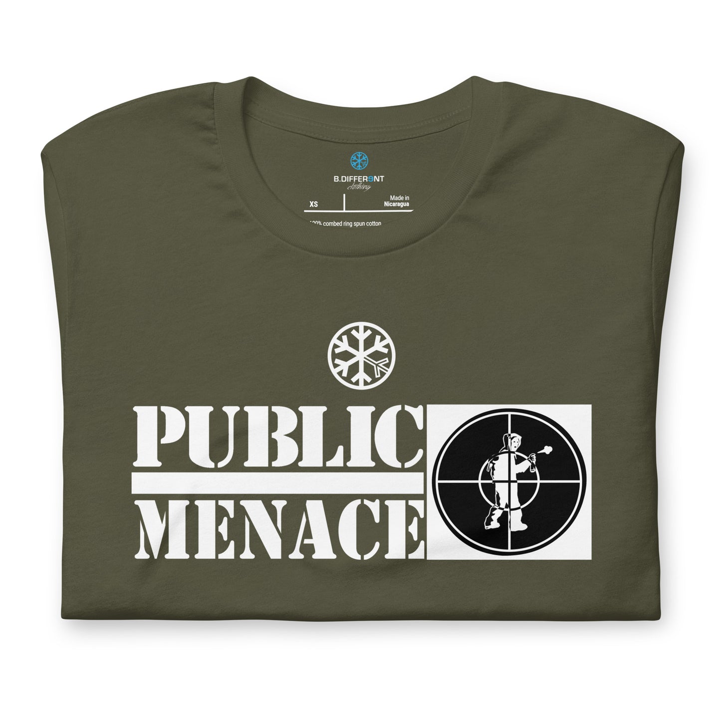 Green-Public Menace Graffiti Tee from B.Different Clothing, folded, graffiti-inspired streetwear t-shirt