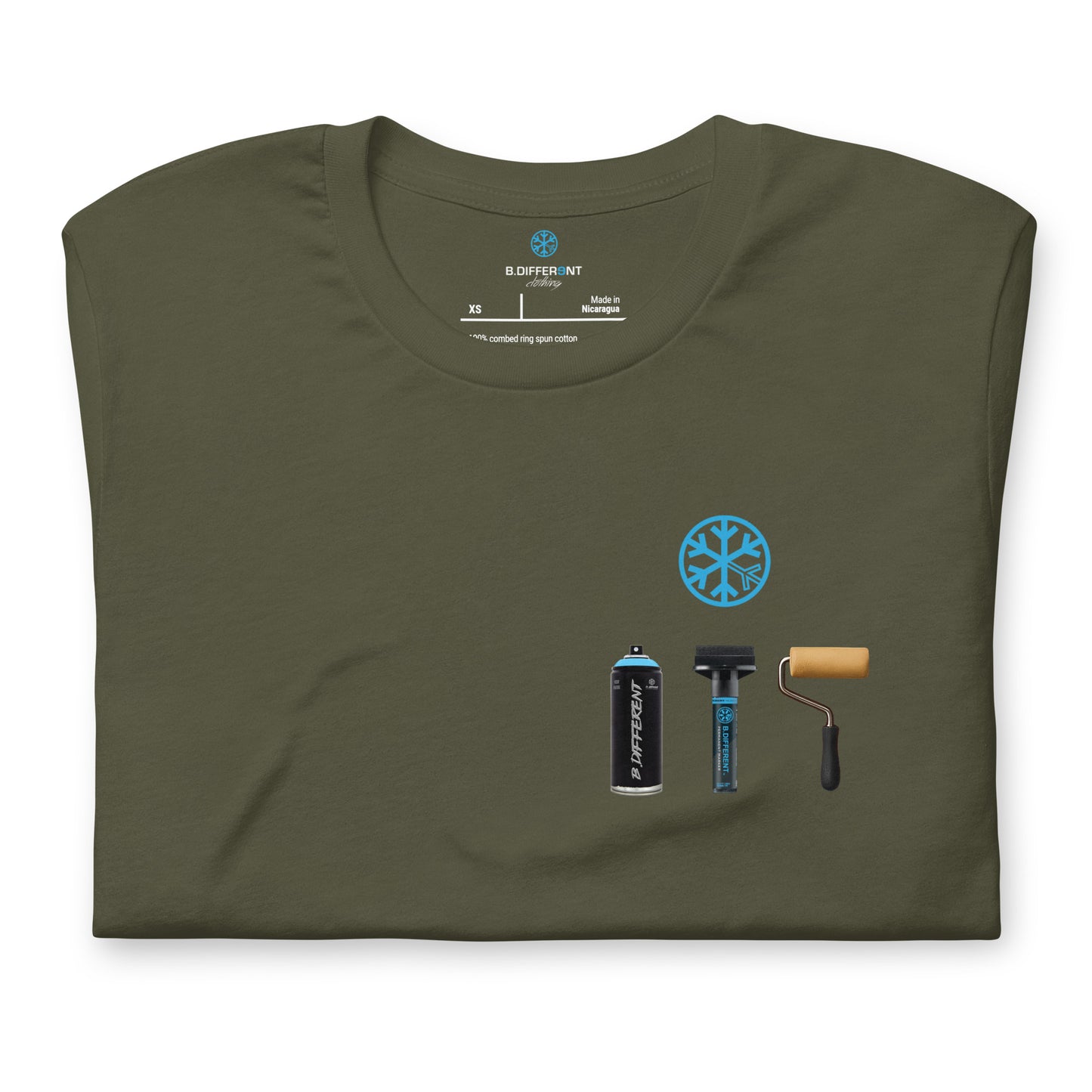 Green-Graffiti Artist Action Figure Tee from B.Different Clothing, folded, graffiti-inspired streetwear t-shirt