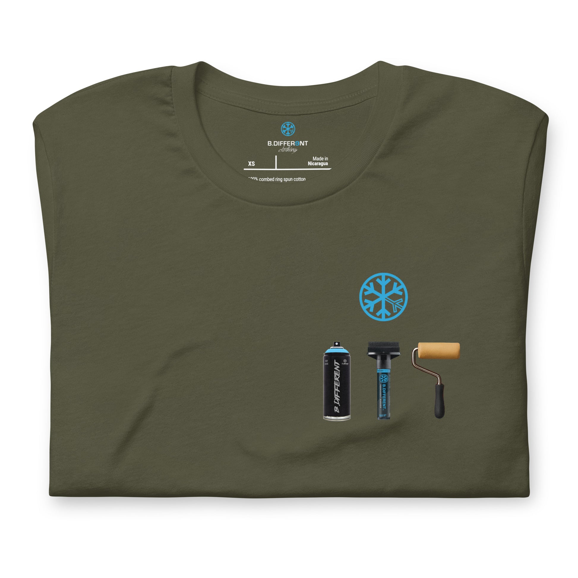 Green-Graffiti Artist Action Figure Tee from B.Different Clothing, folded, graffiti-inspired streetwear t-shirt