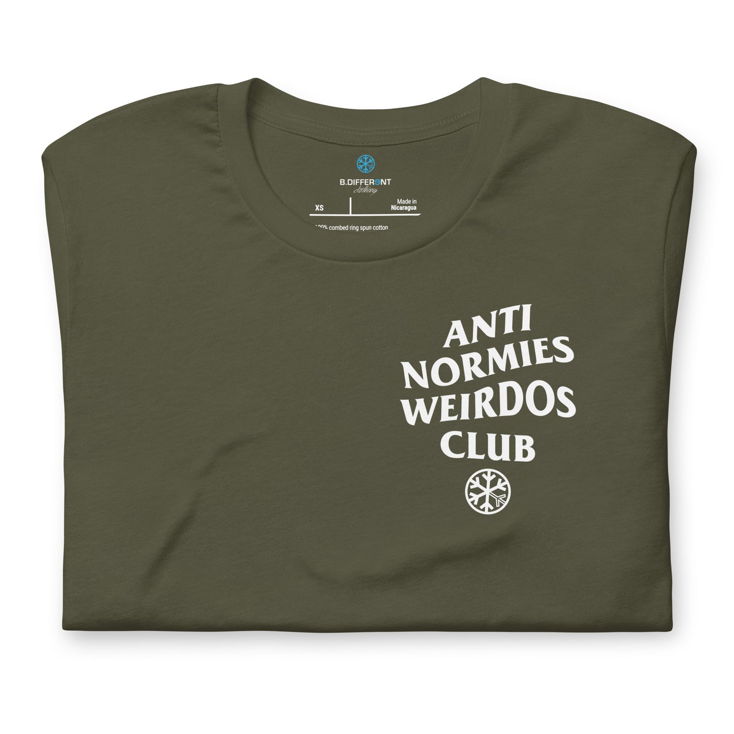 Green-Anti Normies Weirdos Club Tee from B.Different Clothing, folded, graffiti-inspired streetwear t-shirt
