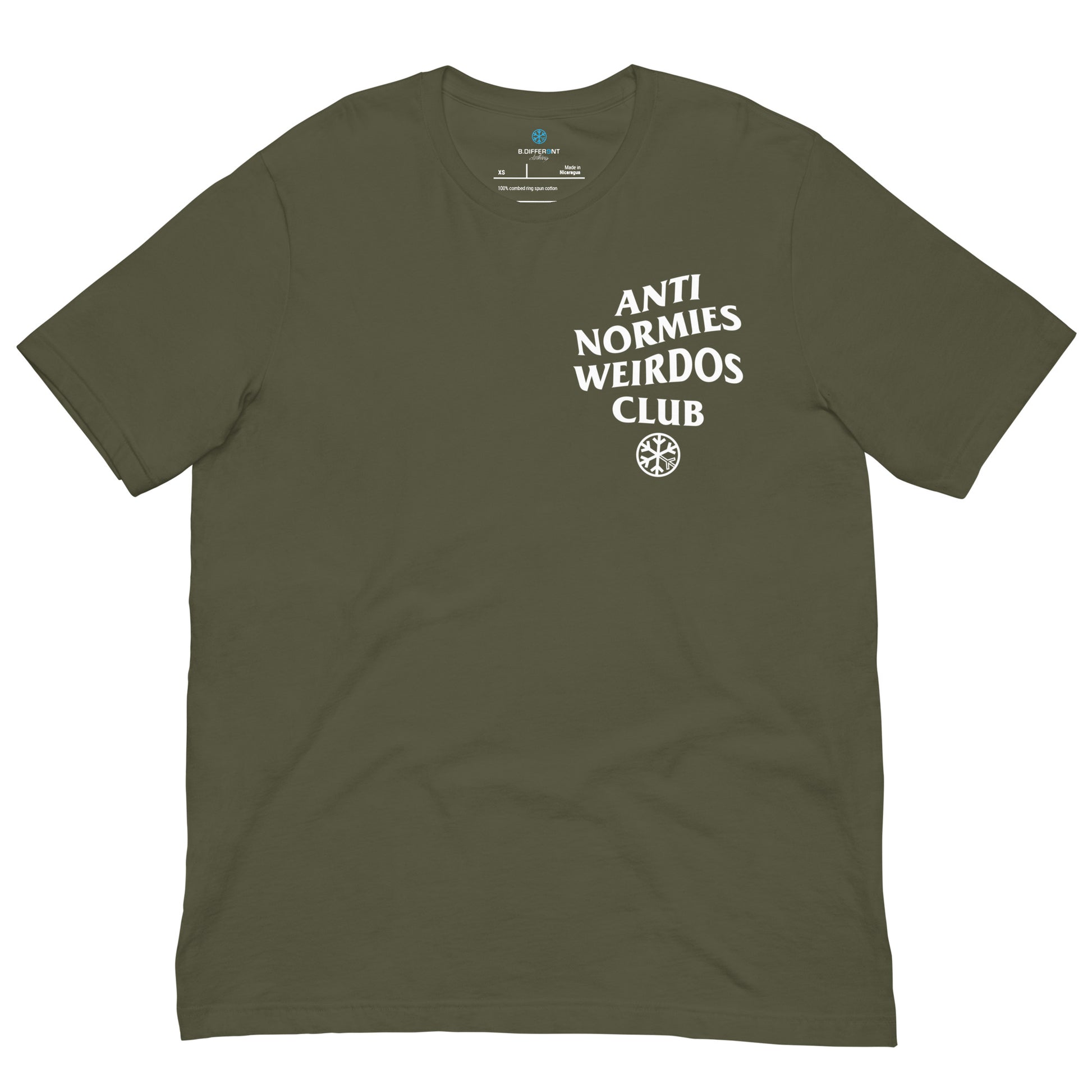 Green-Anti Normies Weirdos Club Tee from B.Different Clothing, front view, graffiti-inspired streetwear t-shirt