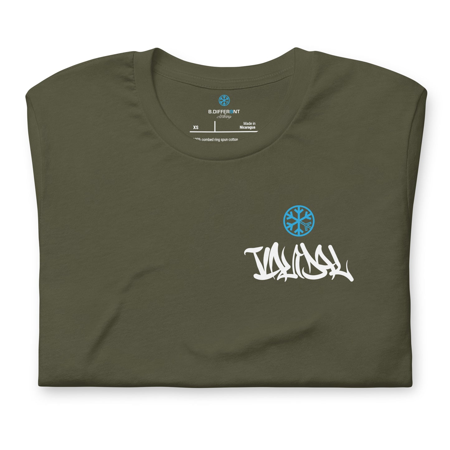 Green-Vandal Graffiti Writer Tee from B.Different Clothing, folded, graffiti-inspired streetwear t-shirt