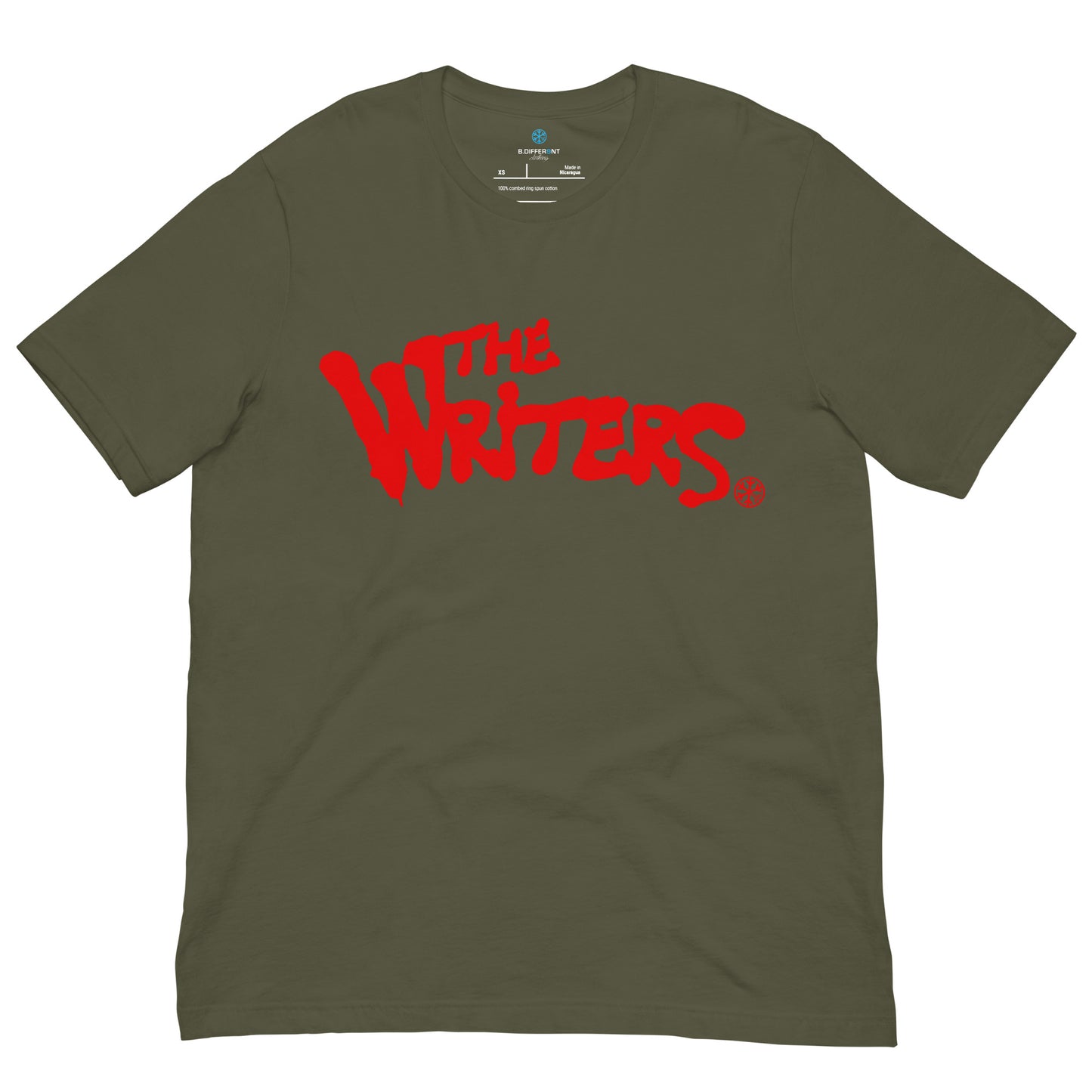 Green-The Writers Graffiti Lettering Tee from B.Different Clothing, front view, graffiti-inspired streetwear t-shirt