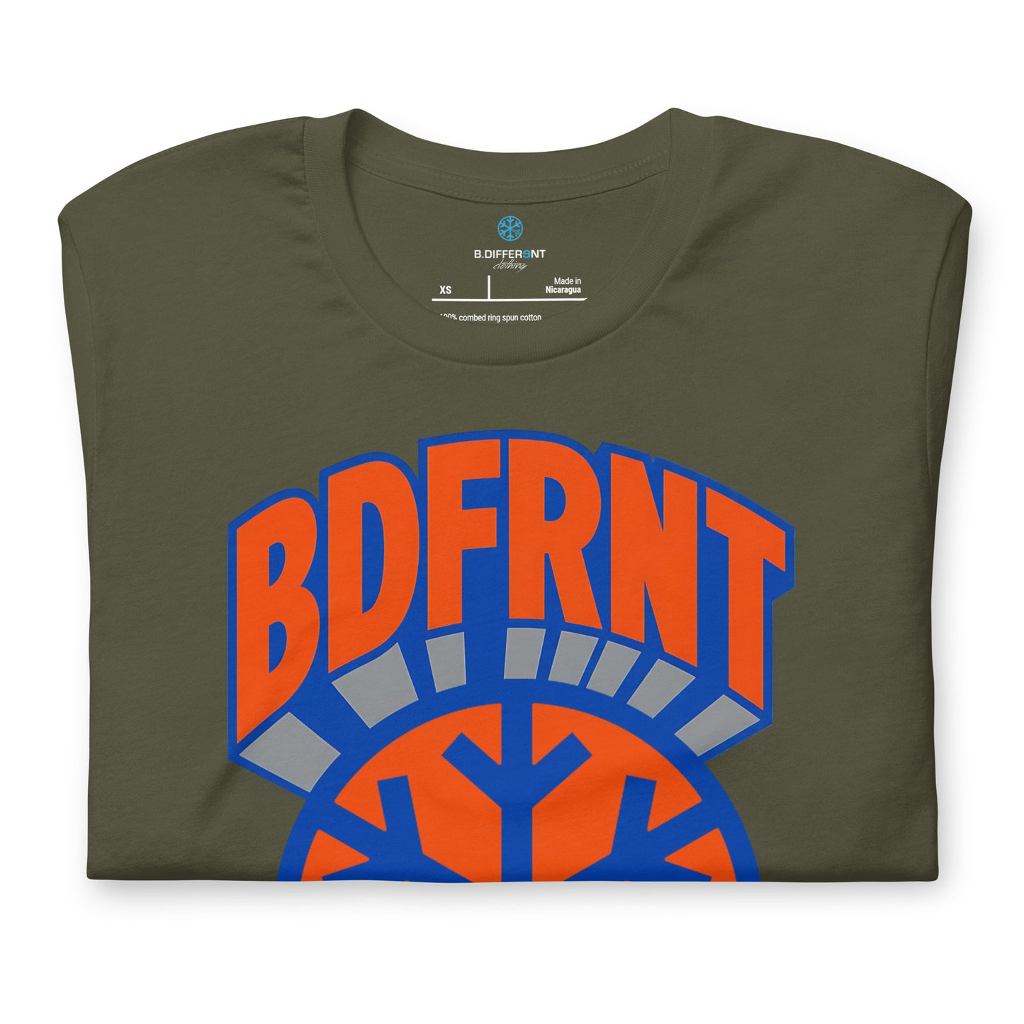 Green-BDFRNT Logo 1989 Tee from B.Different Clothing, folded, graffiti-inspired streetwear t-shirt
