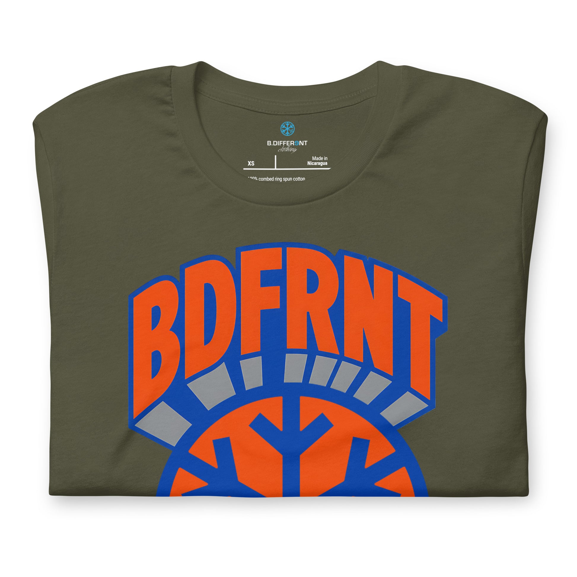 Green-BDFRNT Logo 1989 Tee from B.Different Clothing, folded, graffiti-inspired streetwear t-shirt