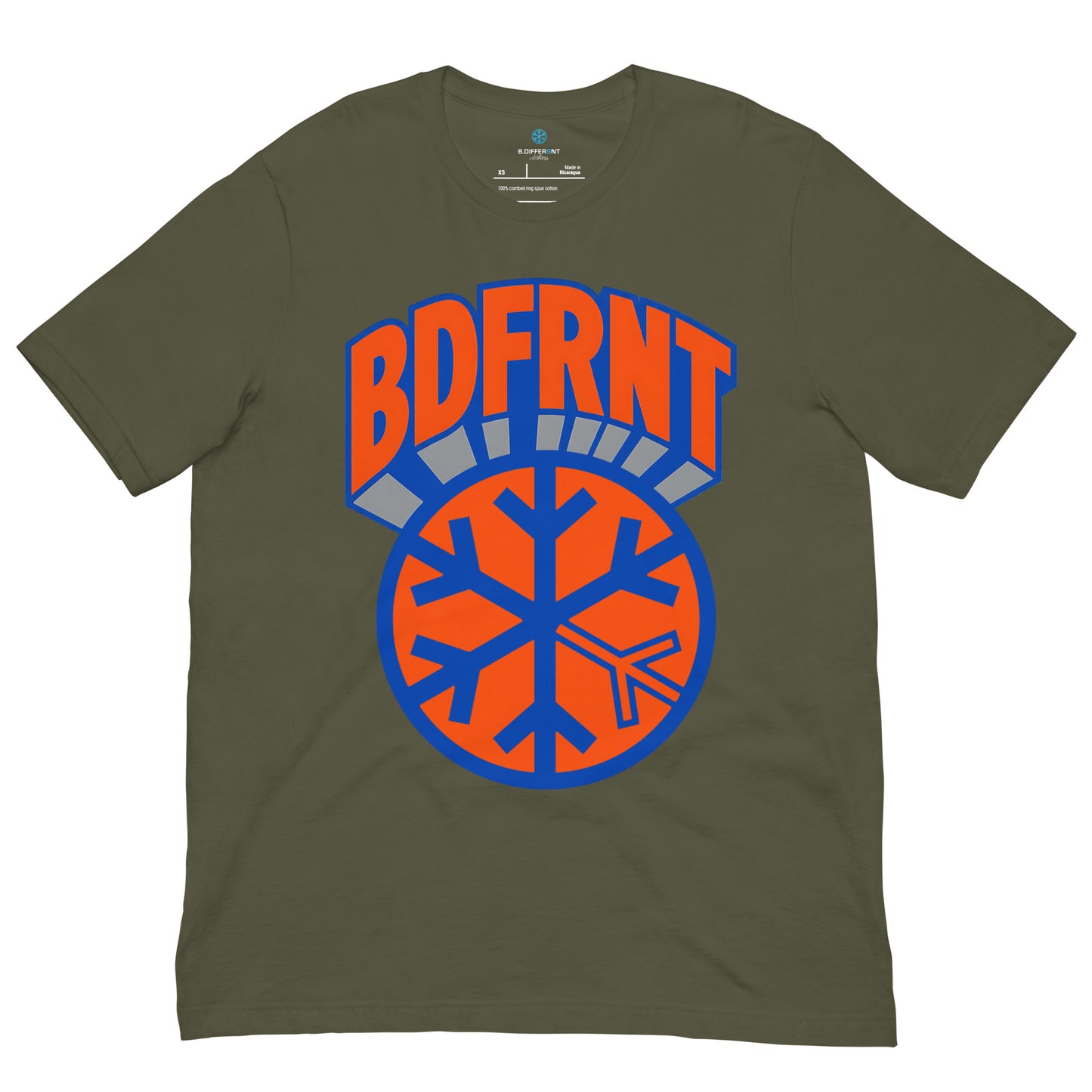 Green-BDFRNT Logo 1989 Tee from B.Different Clothing, front view, graffiti-inspired streetwear t-shirt