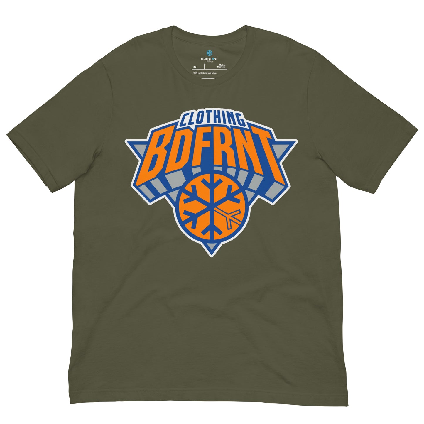 Green-BDFRNT Logo 2011 Tee from B.Different Clothing, front view, graffiti-inspired streetwear t-shirt