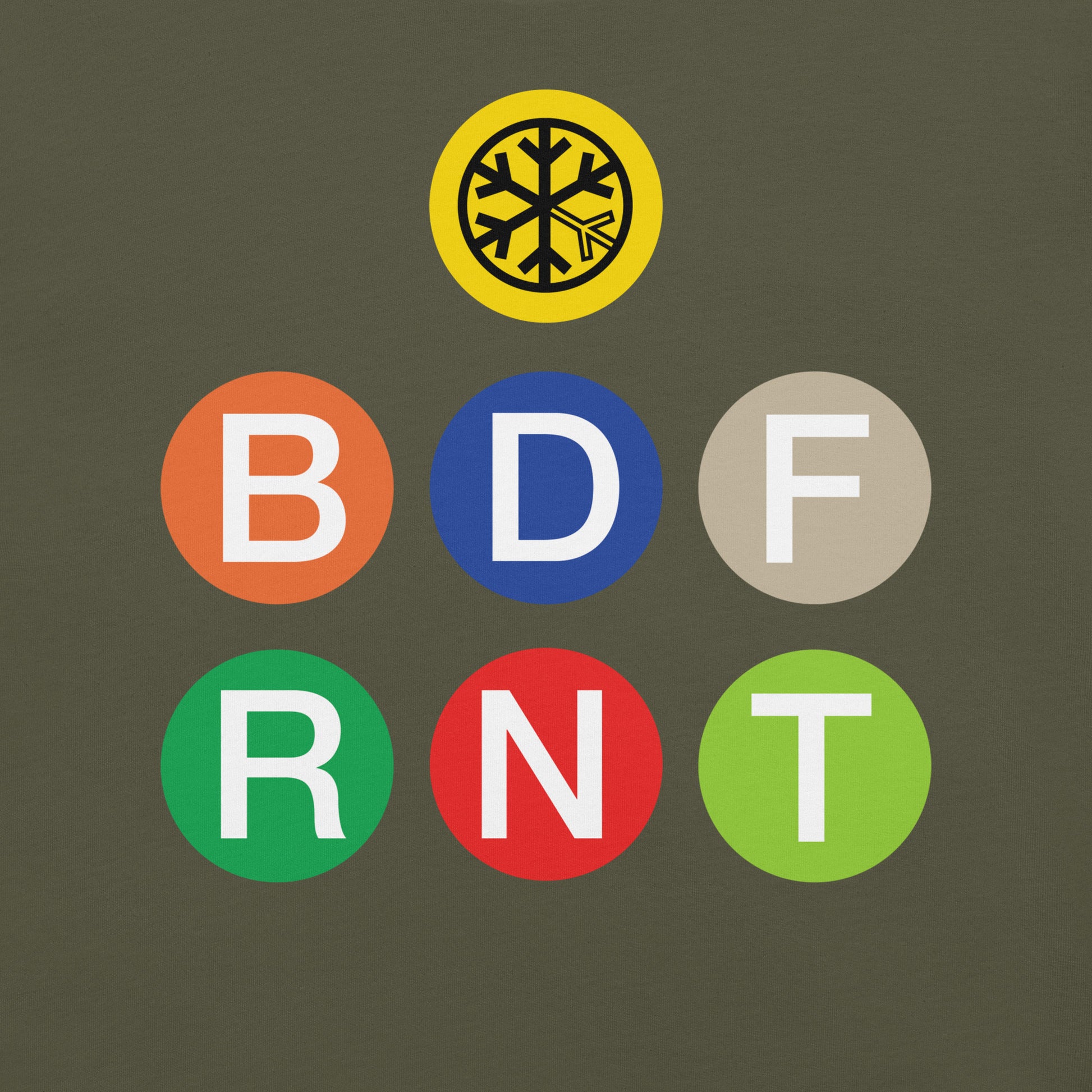 Army Green-BDFRNT NYC Subway Tee from B.Different Clothing, front graphic, graffiti-inspired streetwear