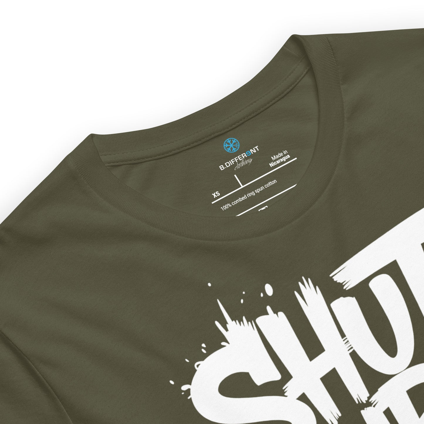 Green-Shut Up and Paint Graffiti Tee from B.Different Clothing, collar, graffiti-inspired streetwear t-shirt