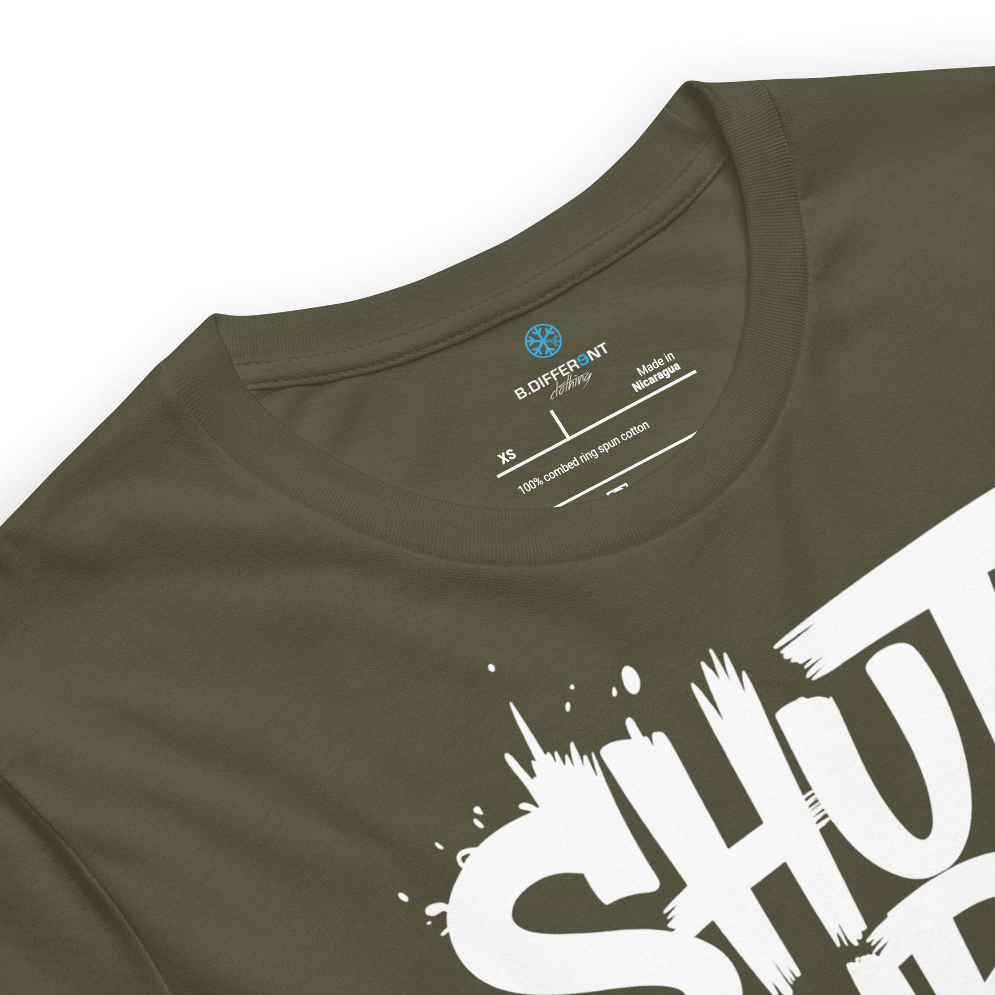 Green-Shut Up and Paint Graffiti Tee from B.Different Clothing, collar, graffiti-inspired streetwear t-shirt
