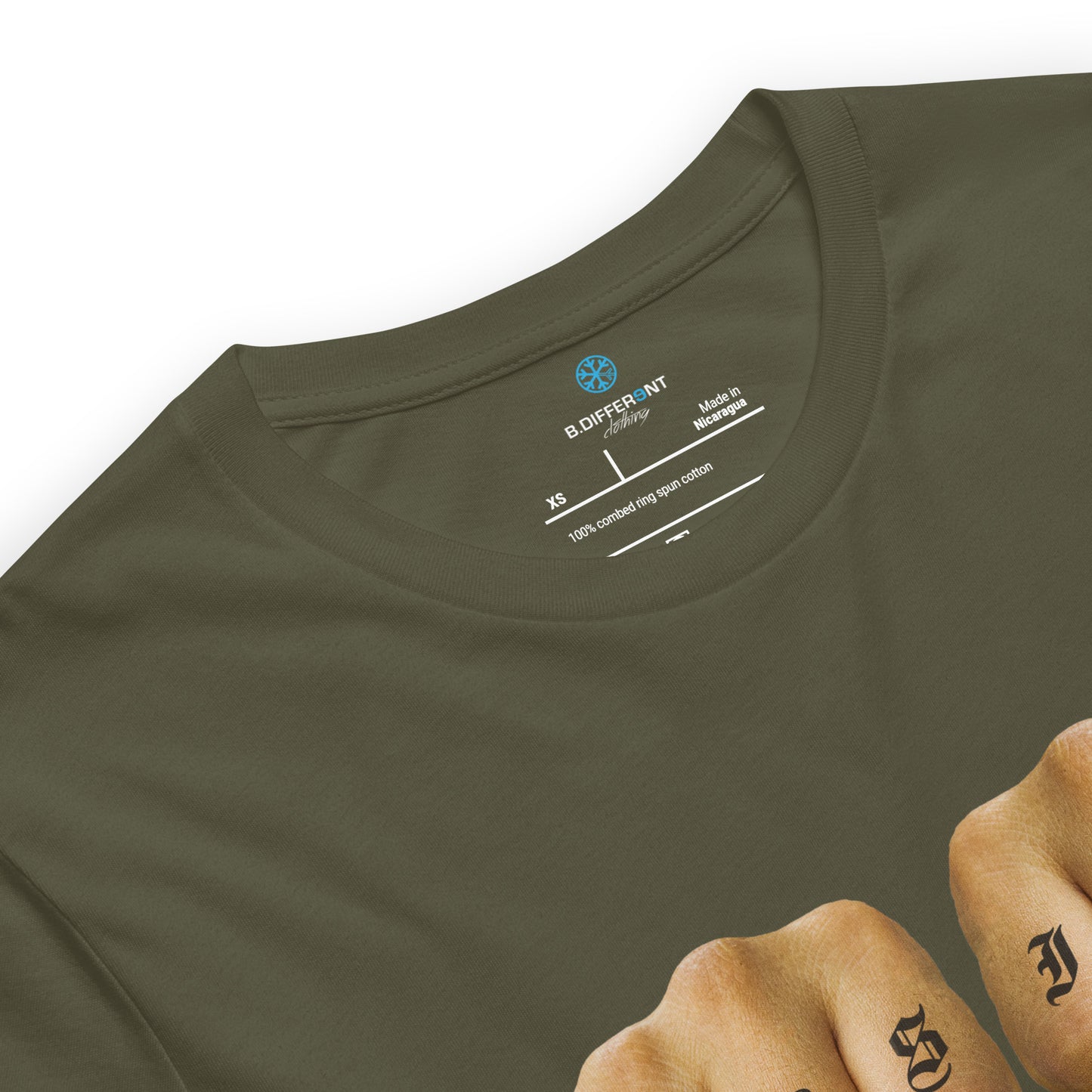 Green-Outsider Tattoo Tee from B.Different Clothing, collar, graffiti-inspired streetwear t-shirt