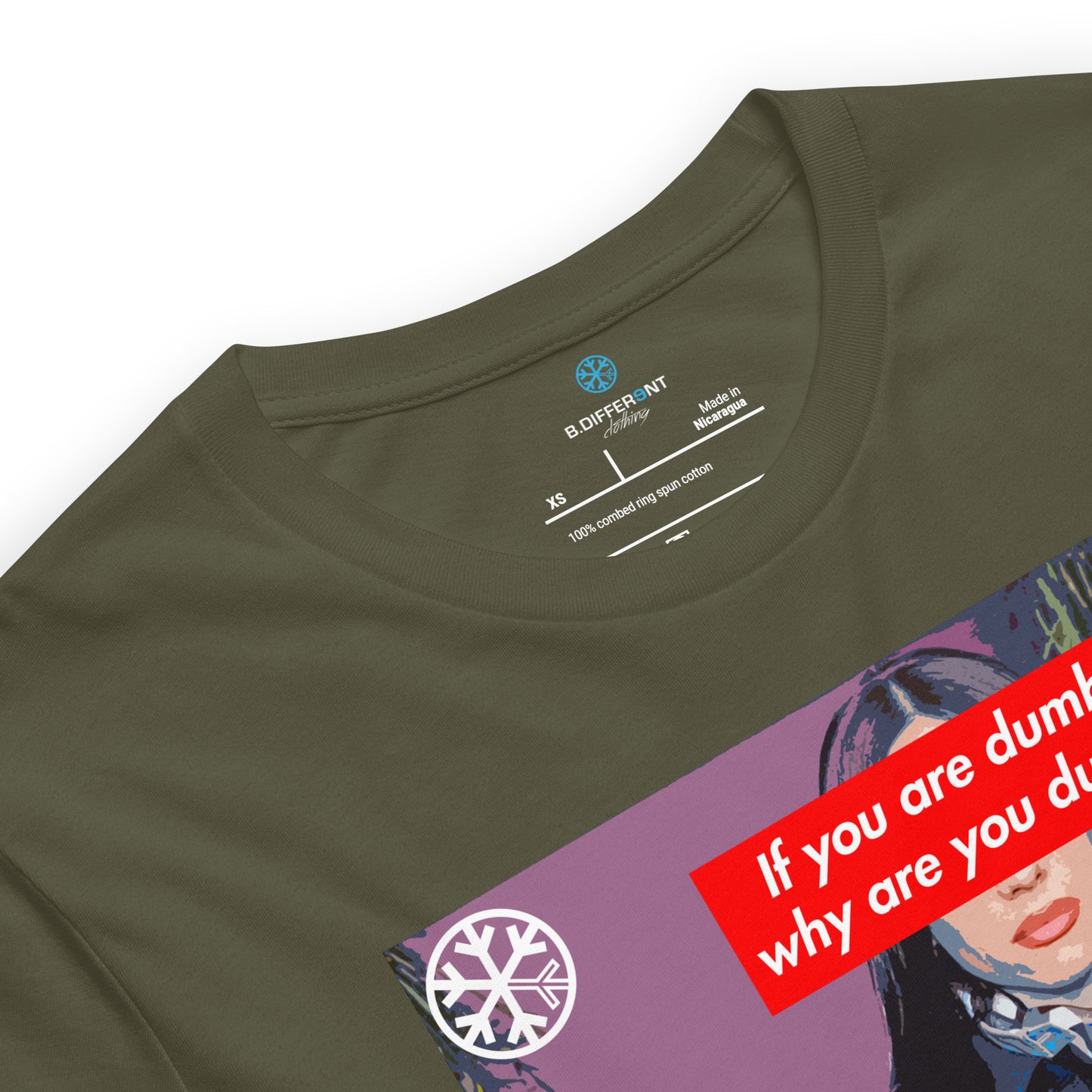 Green-Why Are You Dumb Tee from B.Different Clothing, collar, graffiti-inspired streetwear t-shirt