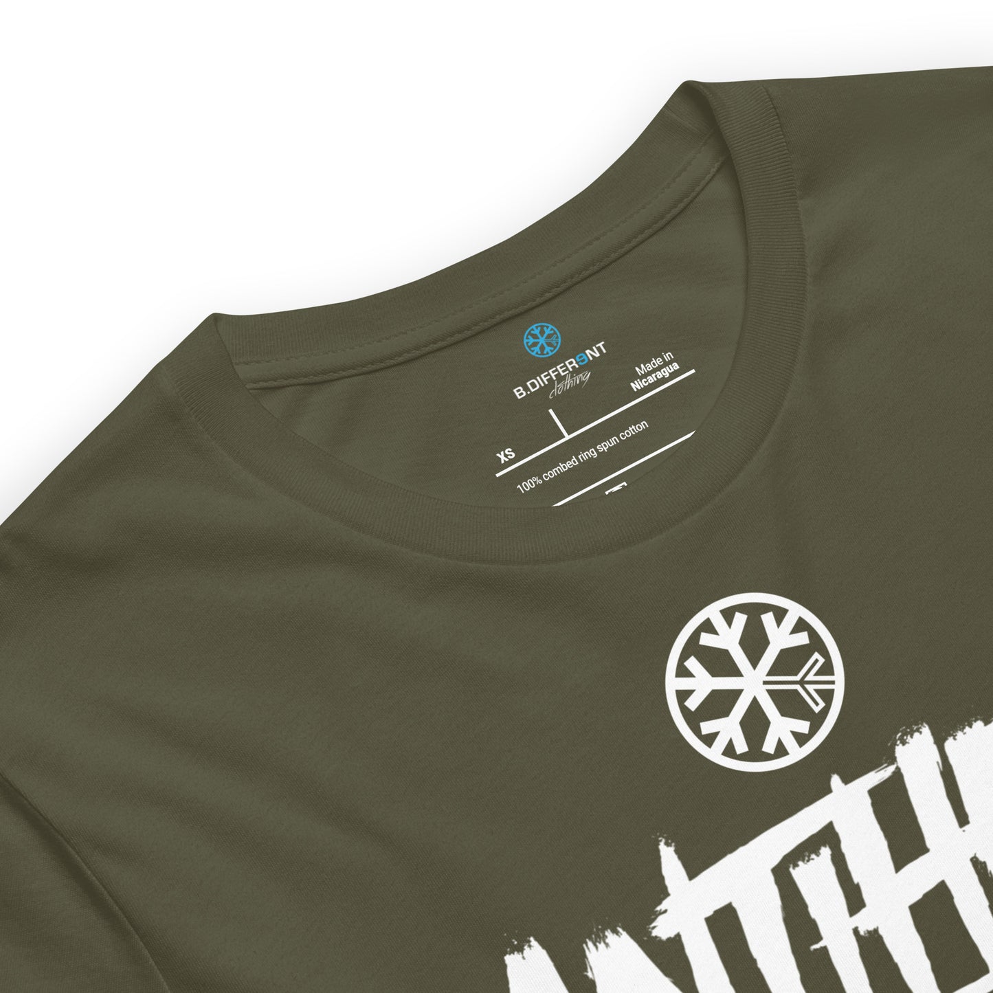 Green-Antihero Graffiti Tag Tee from B.Different Clothing, collar, graffiti-inspired streetwear t-shirt