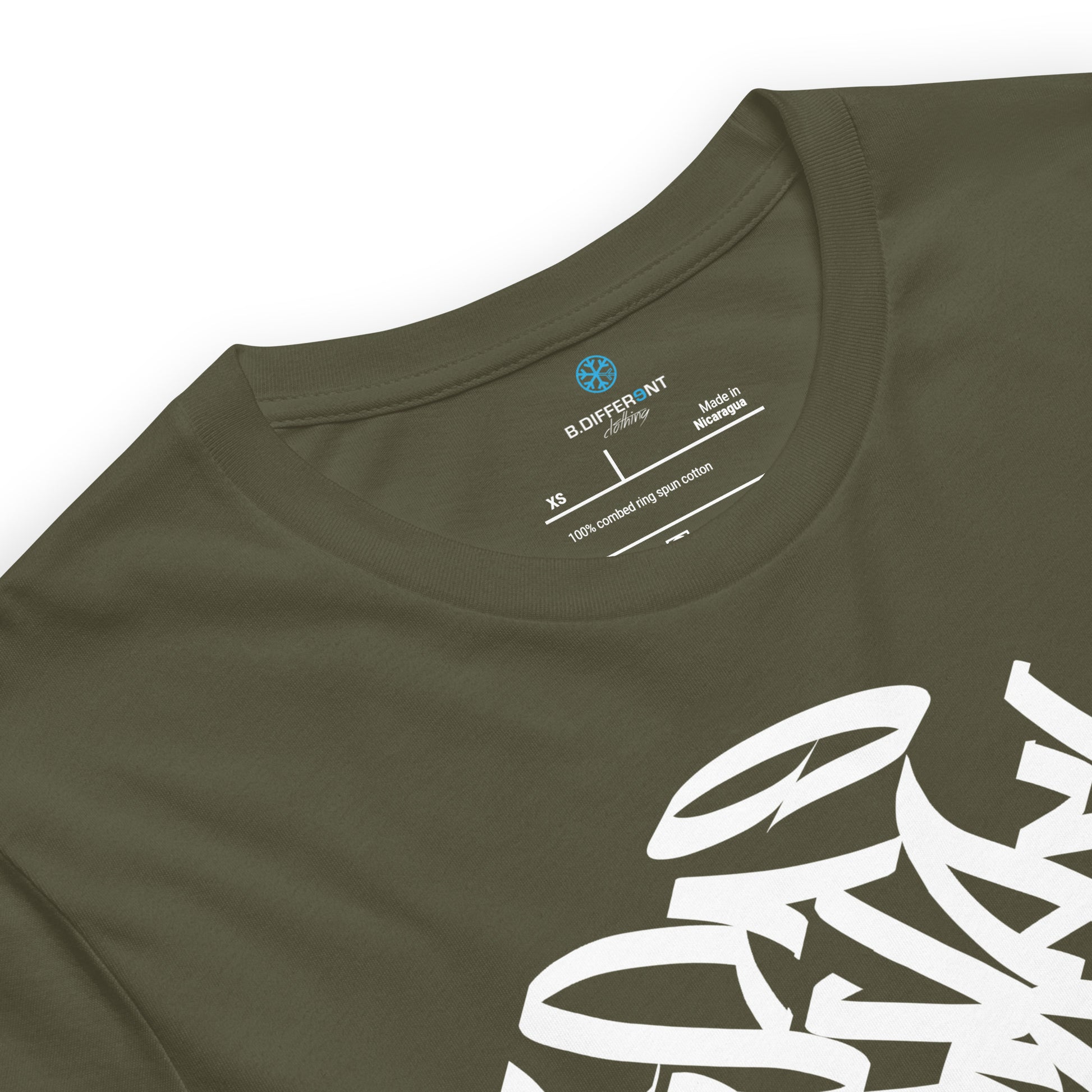 Green-Stay Weird Graffiti Tag Tee from B.Different Clothing, collar, graffiti-inspired streetwear t-shirt